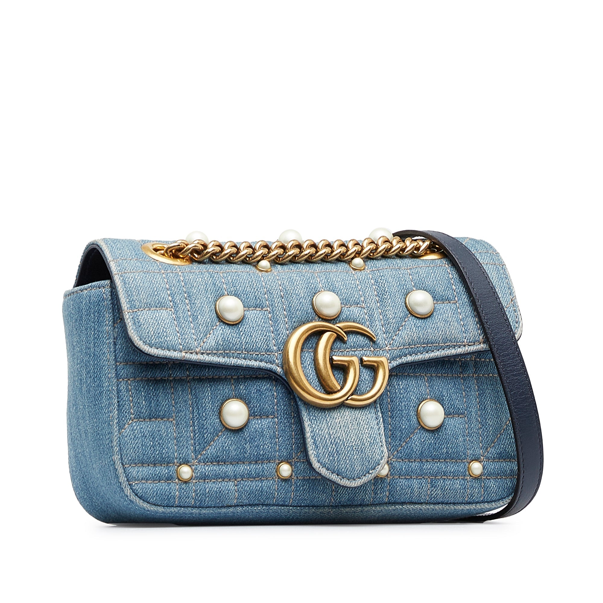 Gucci Pearly GG Marmont Mini Blue Denim MatelassÃƒÆ’Ã‚Â©