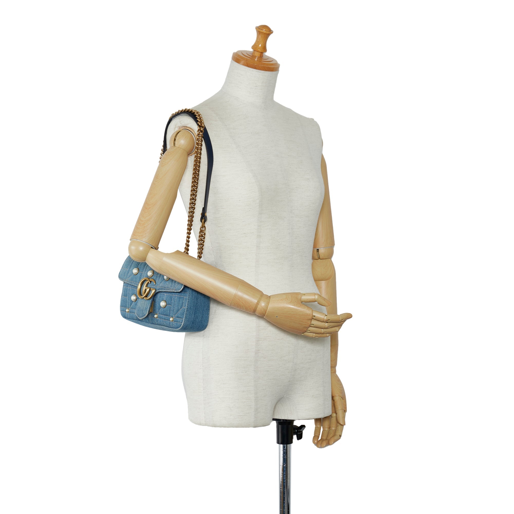 Gucci Pearly GG Marmont Mini Blue Denim MatelassÃƒÆ’Ã‚Â©