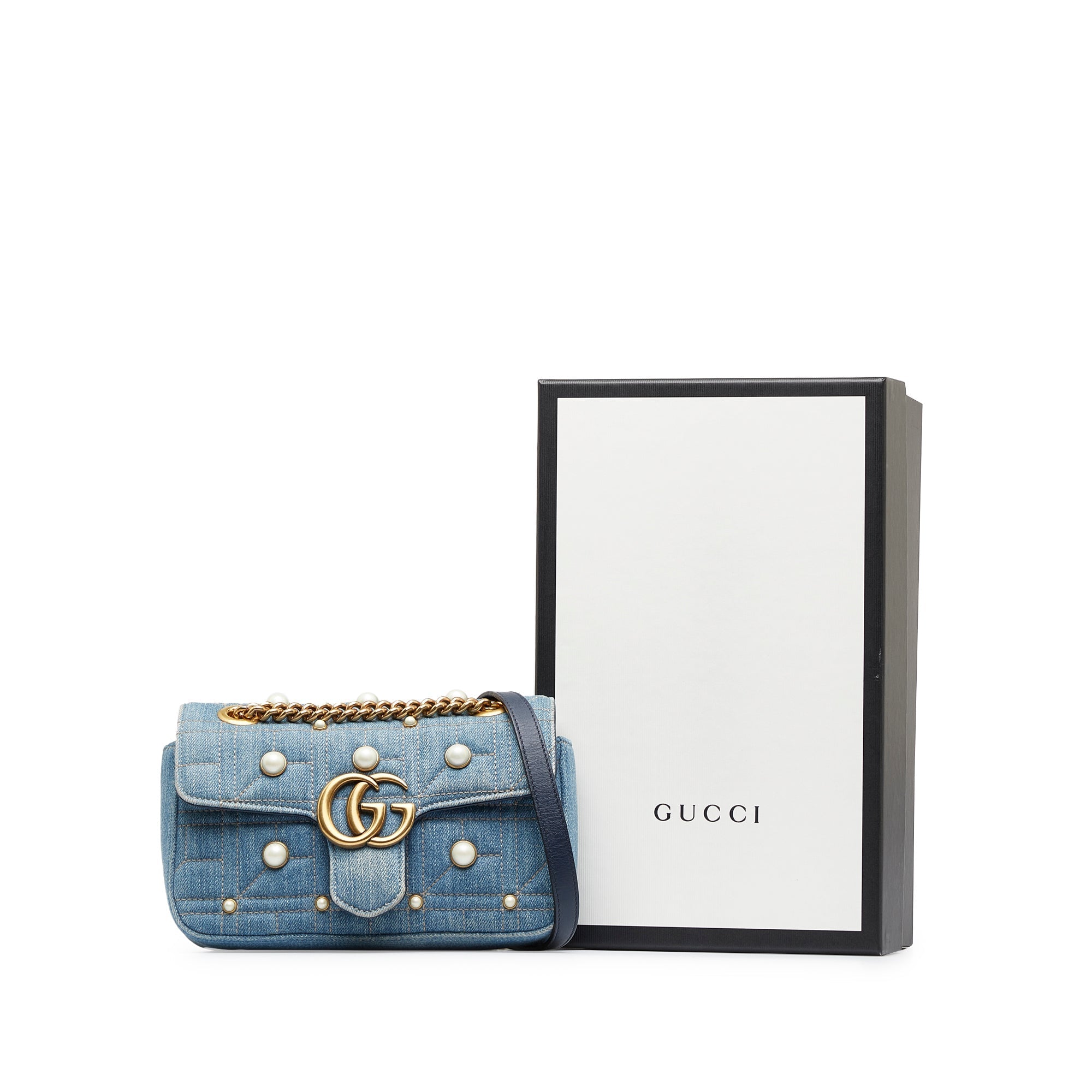 Gucci Pearly GG Marmont Mini Blue Denim MatelassÃƒÆ’Ã‚Â©