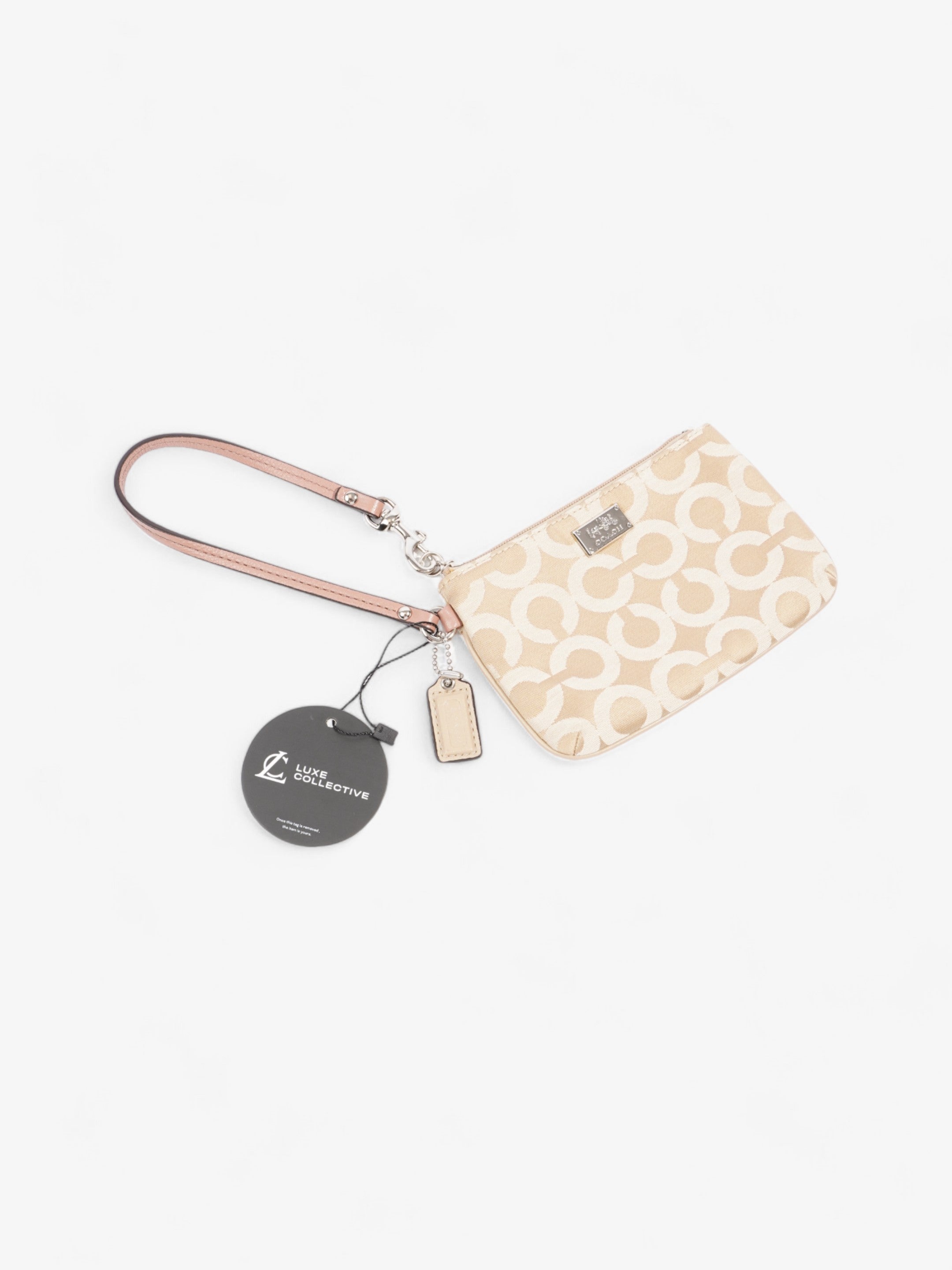 Coach Signature Wristlet Taupe / Beige Cotton
