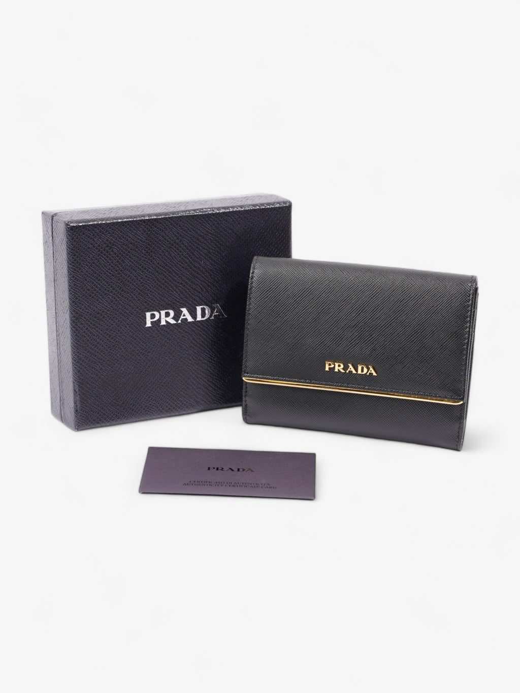 Prada Compact Wallet Black Saffiano Leather