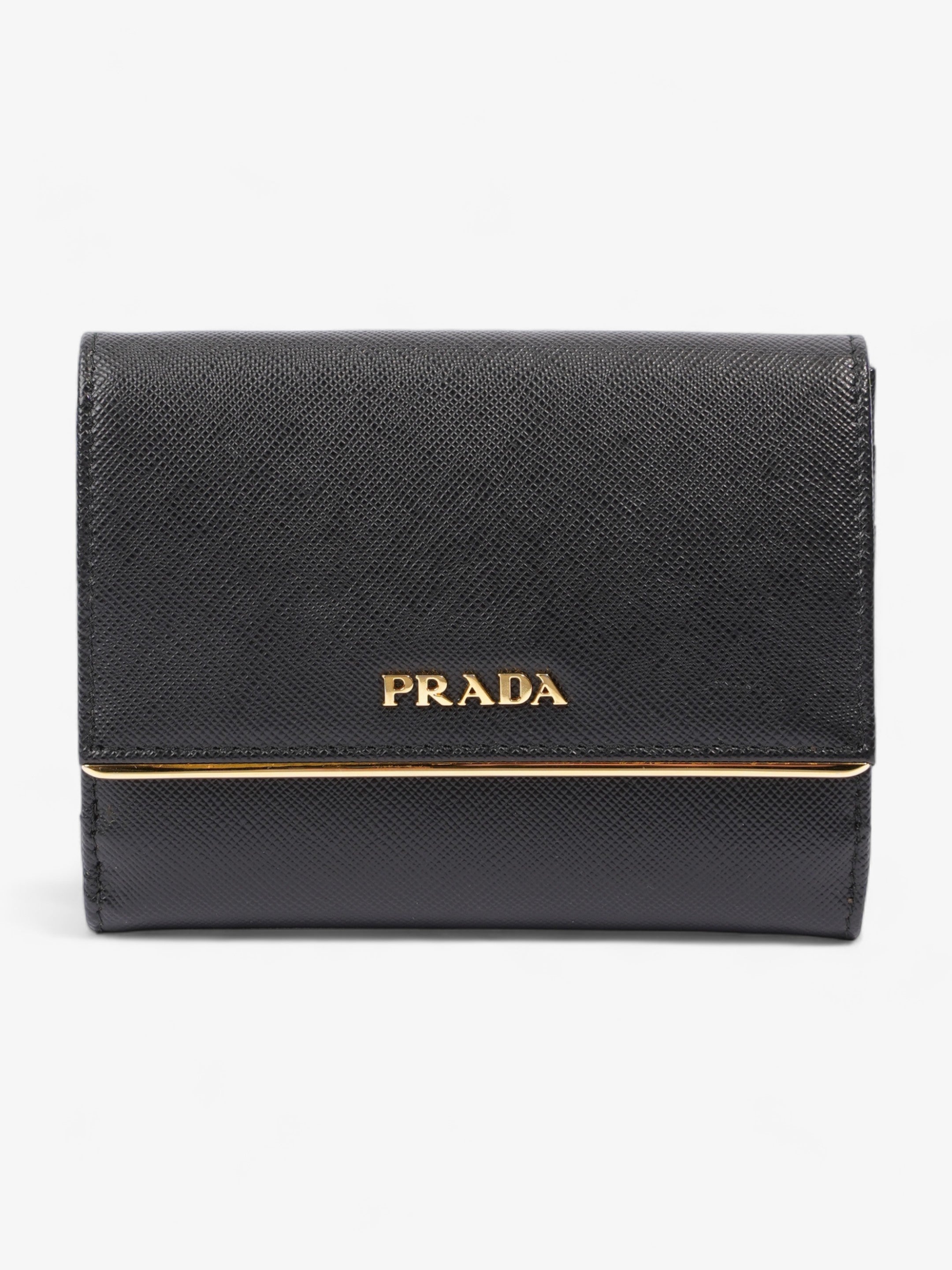 Prada Compact Wallet Black Saffiano Leather