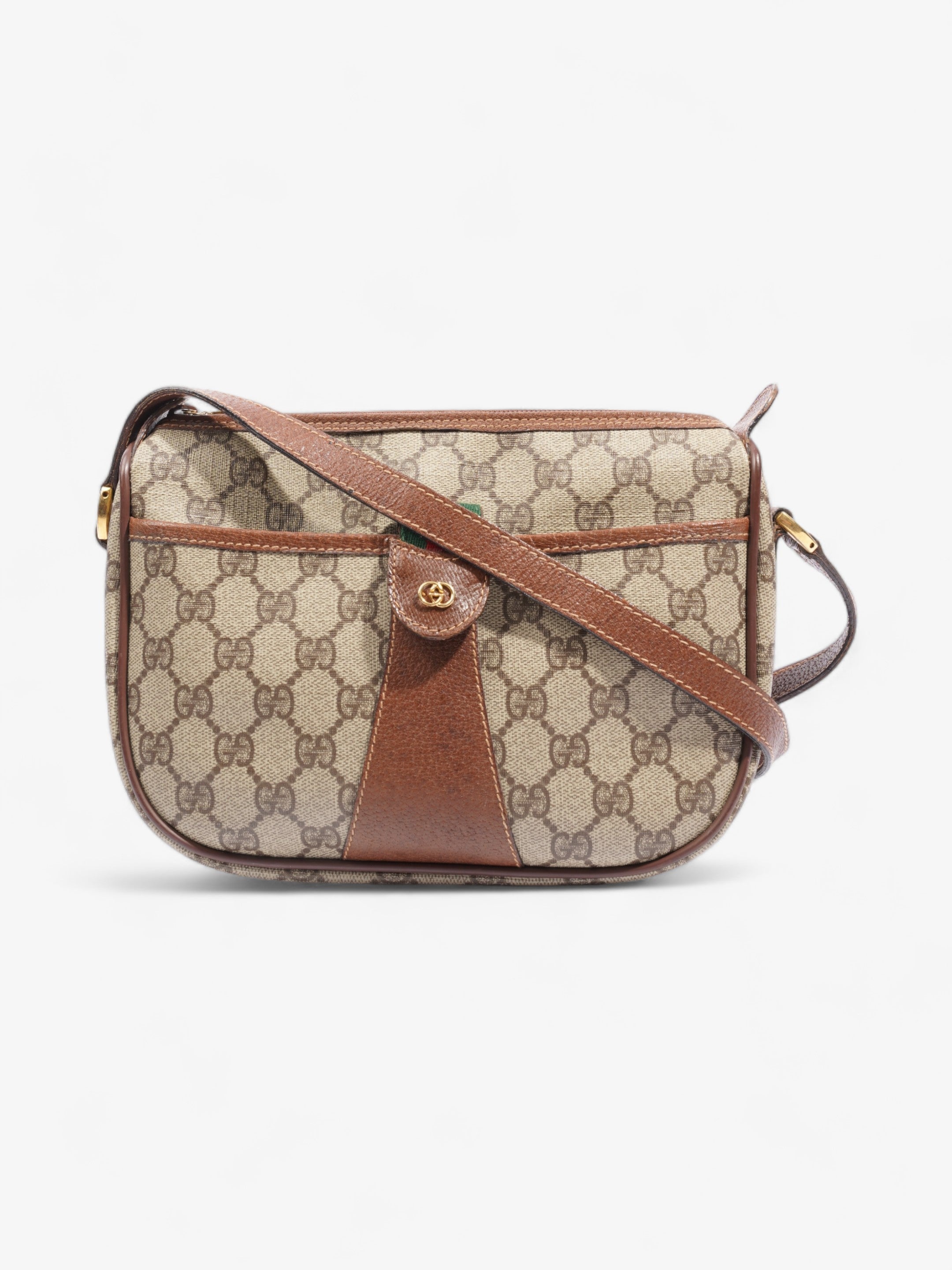 Gucci Old Gucci Sherry Line PVC & leather Shoulder bag Brown 001銉?8銉?177 Supreme Print Coated Canvas