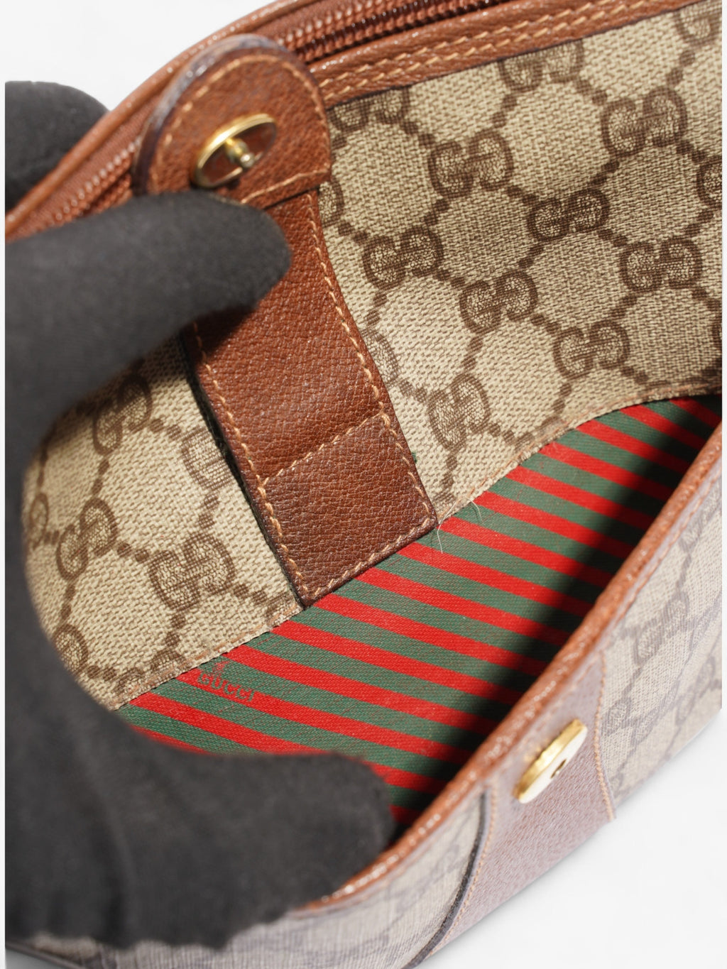 Gucci Old Gucci Sherry Line PVC & leather Shoulder bag Brown 001銉?8銉?177 Supreme Print Coated Canvas