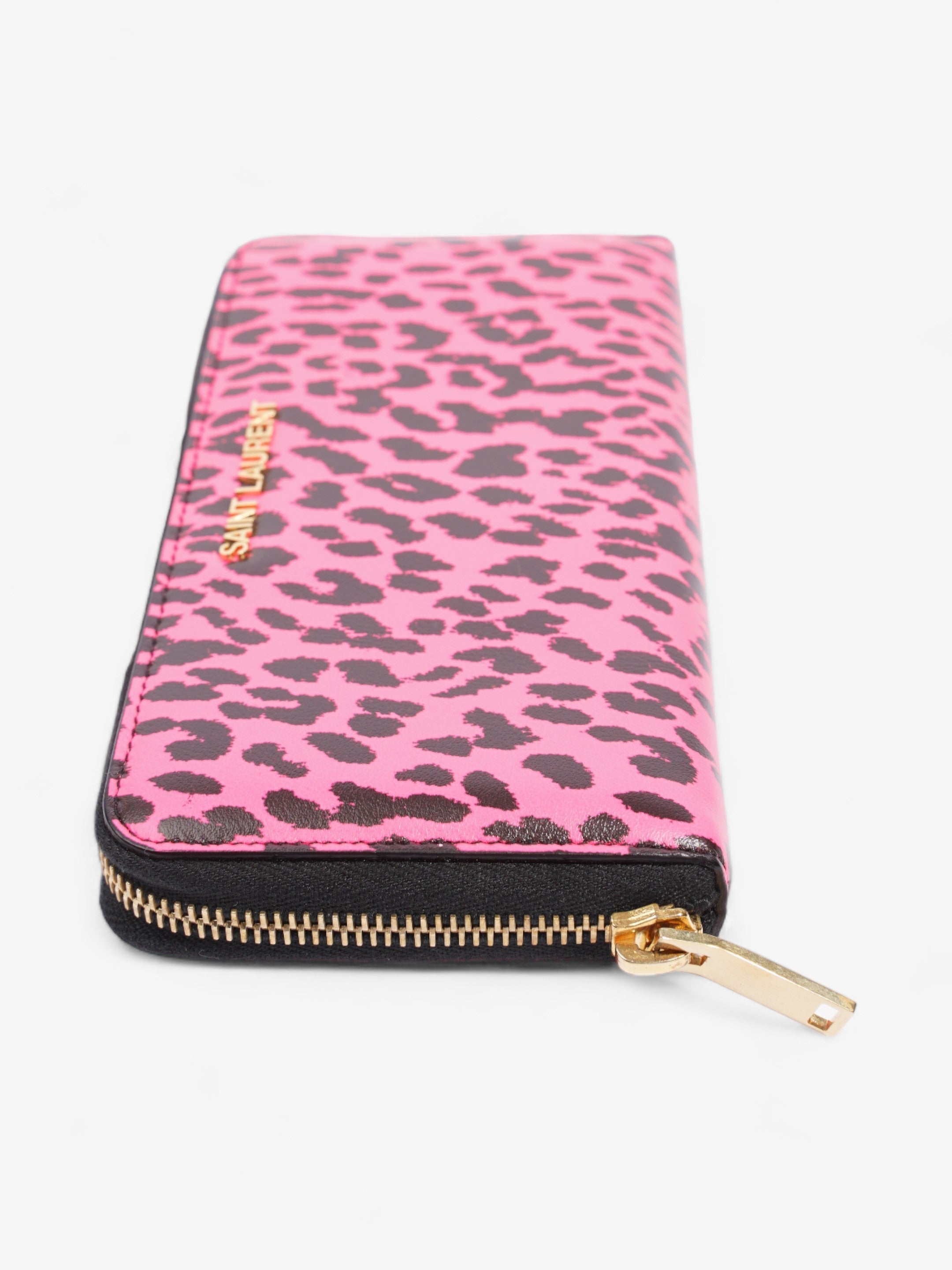 Saint Laurent Leather Zip Round Wallet Black / Pink Leather