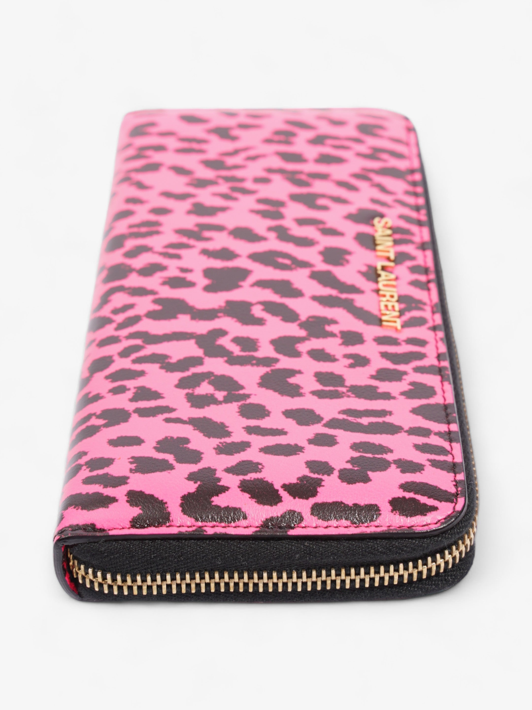 Saint Laurent Leather Zip Round Wallet Black / Pink Leather