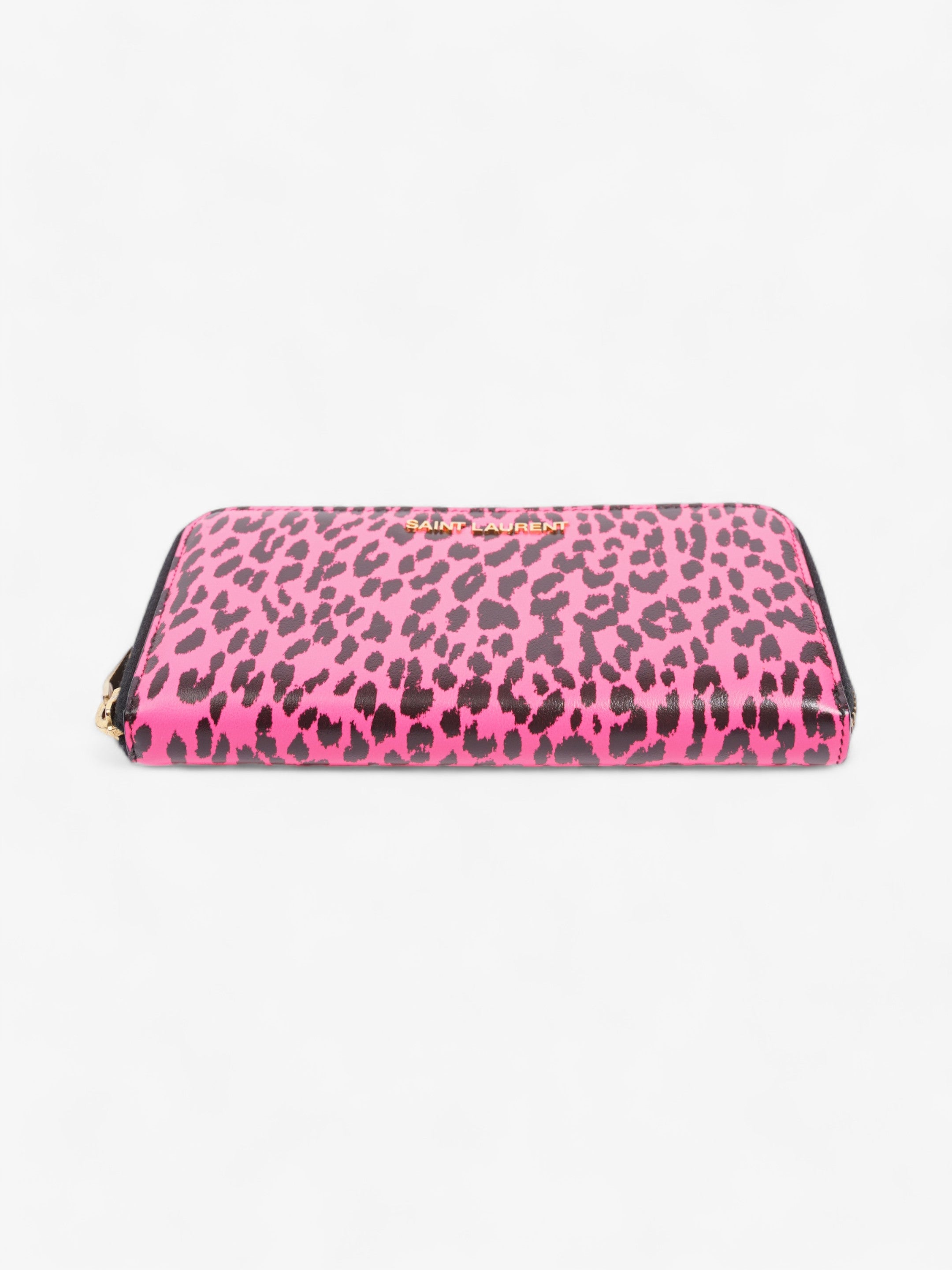 Saint Laurent Leather Zip Round Wallet Black / Pink Leather