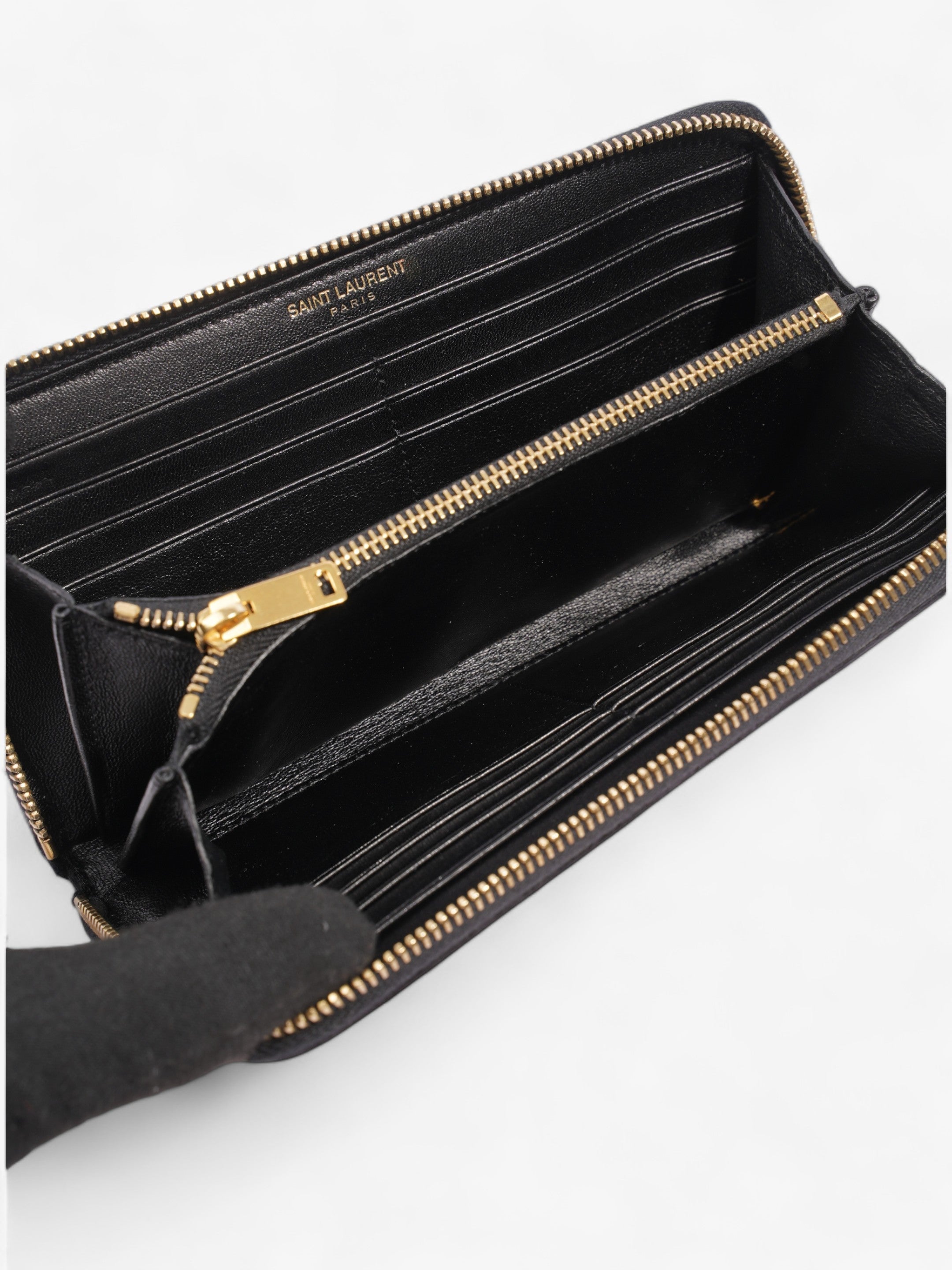 Saint Laurent Leather Zip Round Wallet Black / Pink Leather