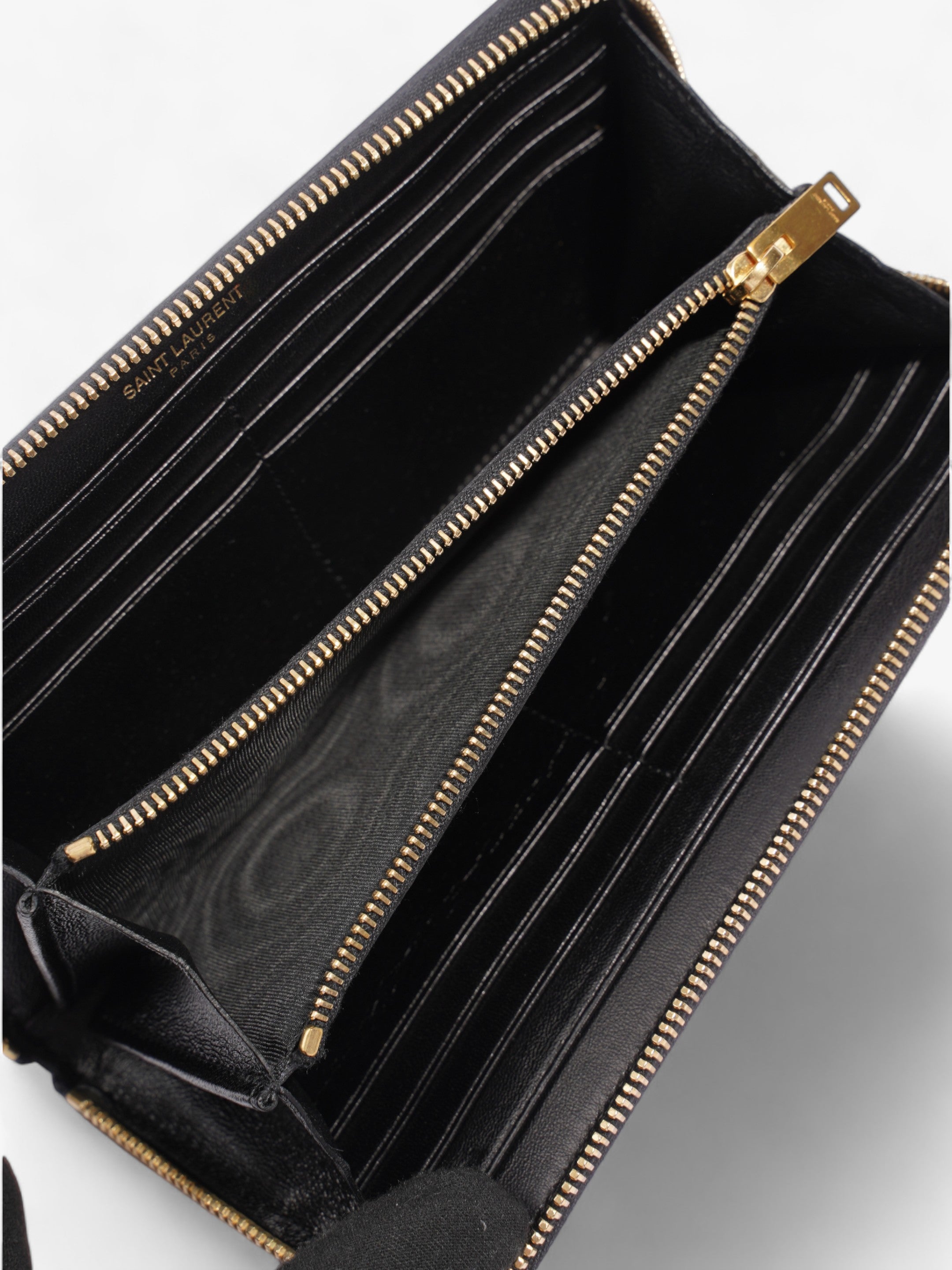 Saint Laurent Leather Zip Round Wallet Black / Pink Leather