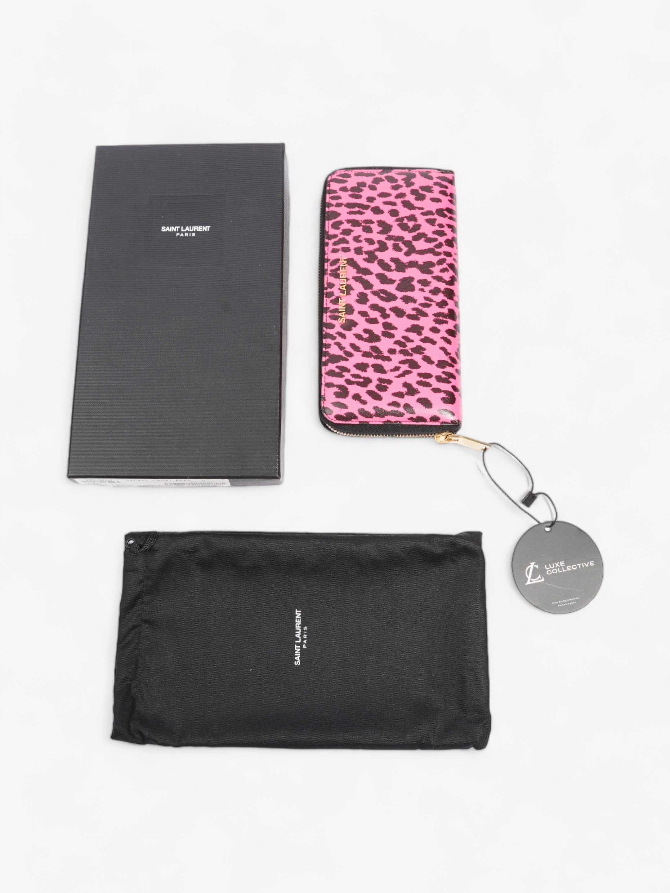 Saint Laurent Leather Zip Round Wallet Black / Pink Leather