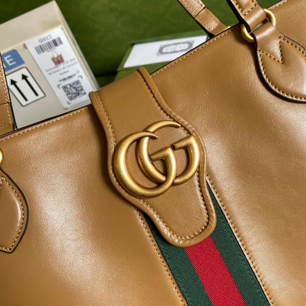 Glami MeGLAMIum Tote Bag With Double G And Web Brown For Women 13.8in/35cm Glami