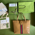 gg Medium Tote Bag With Double G And Web Brown For Women 13.8in/35cm gg