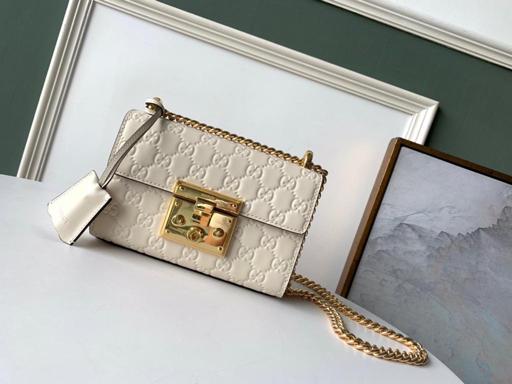 gg Embossed Padlock Shoulder Bag White Milky For Women 8in/20cm
