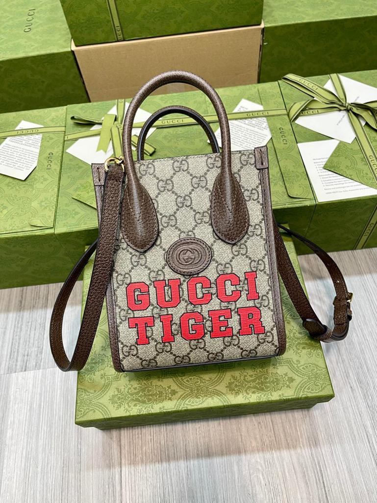 Glami Tiger Glami Mini Tote Bag Beige And Ebony Glami Supreme Canvas Brown For Women 7.8in/20cm Glami 671623 US7EC 9396