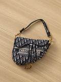 GLAMI Logo Saddle Bag Oblique Embroidered Canvas Blue/Beige For Women 25cm/10in CD