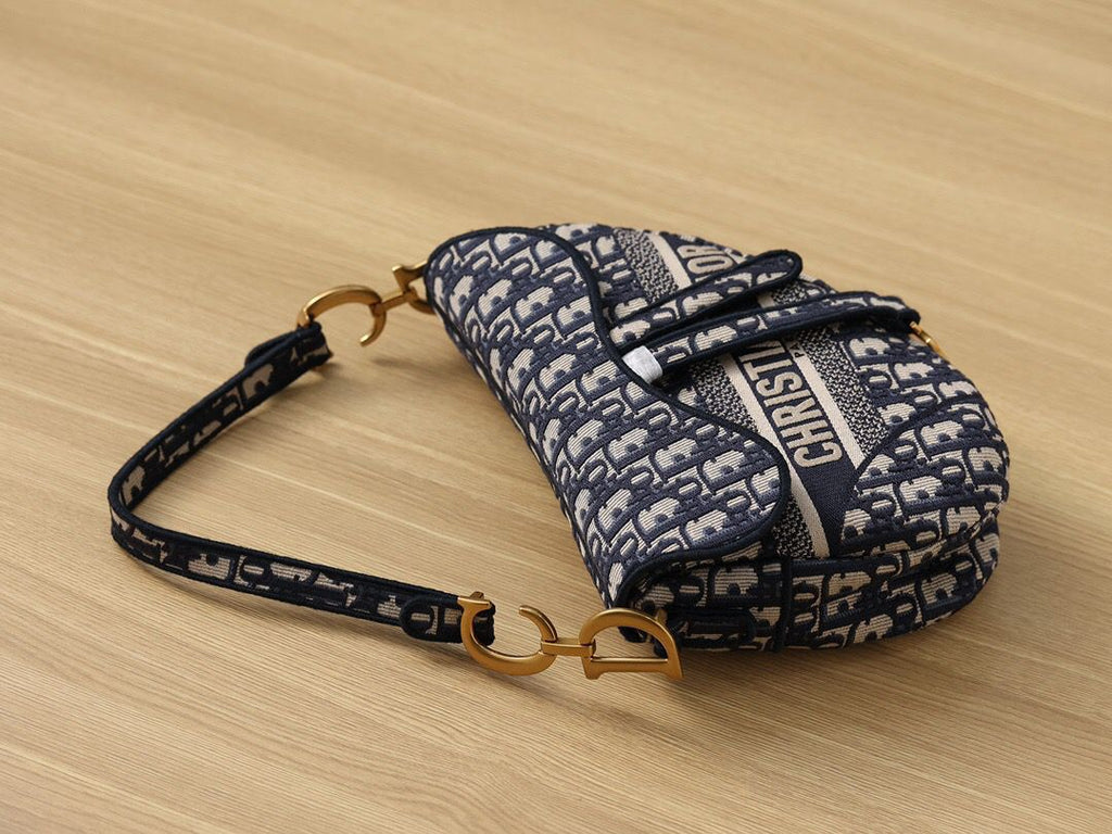 GLAMI Logo Saddle Bag Oblique Embroidered Canvas Blue/Beige For Women 25cm/10in CD