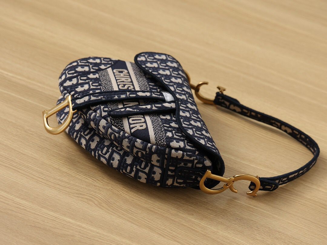 GLAMI Logo Saddle Bag Oblique Embroidered Canvas Blue/Beige For Women 25cm/10in CD