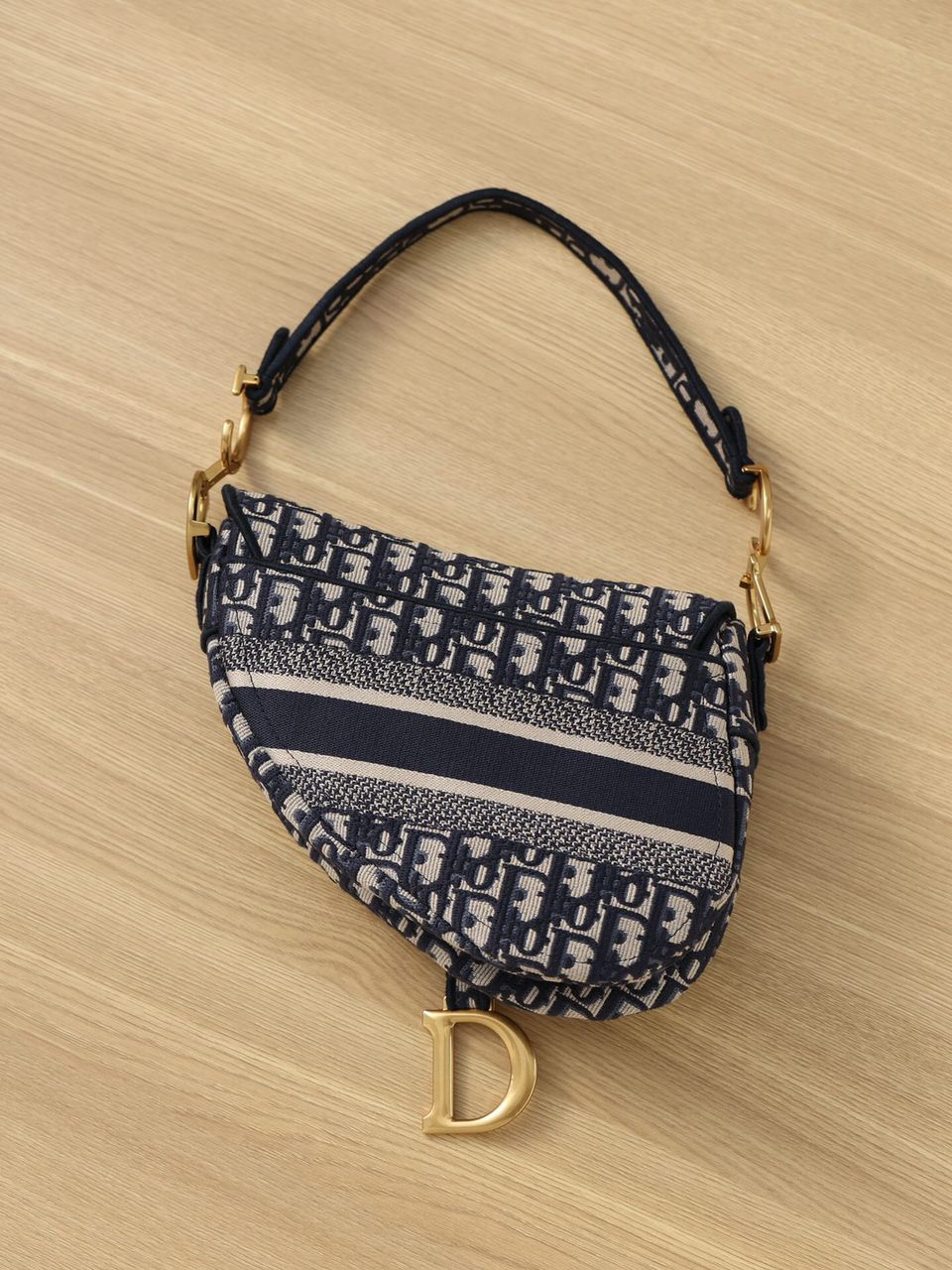 GLAMI Logo Saddle Bag Oblique Embroidered Canvas Blue/Beige For Women 25cm/10in CD