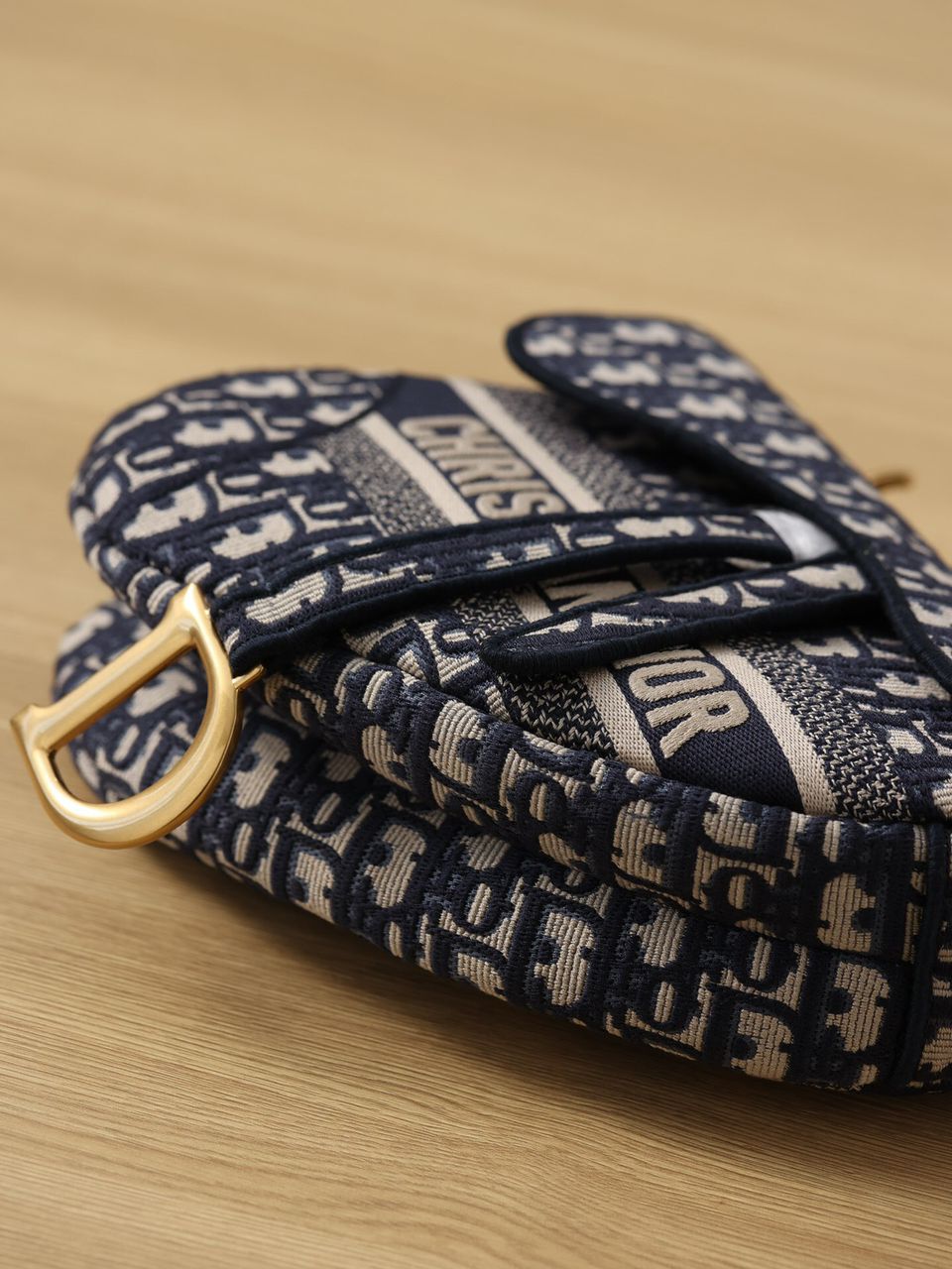 GLAMI Logo Saddle Bag Oblique Embroidered Canvas Blue/Beige For Women 25cm/10in CD