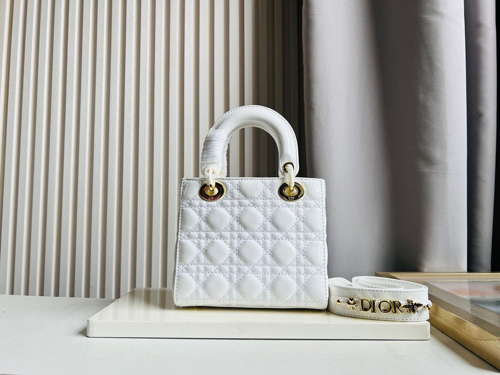 GLAMI Small Lady Bag Gold Toned Hardware Patent White For Women 20cm/8in CD