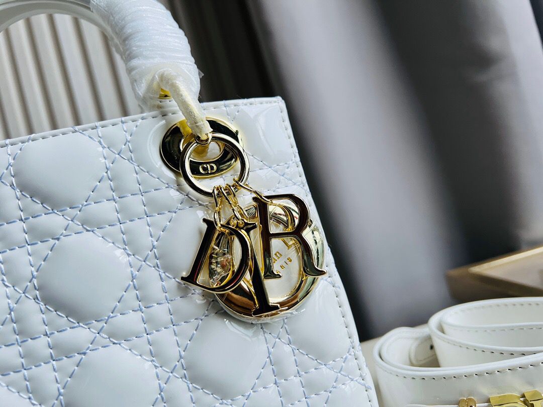 GLAMI Small Lady Bag Gold Toned Hardware Patent White For Women 20cm/8in CD