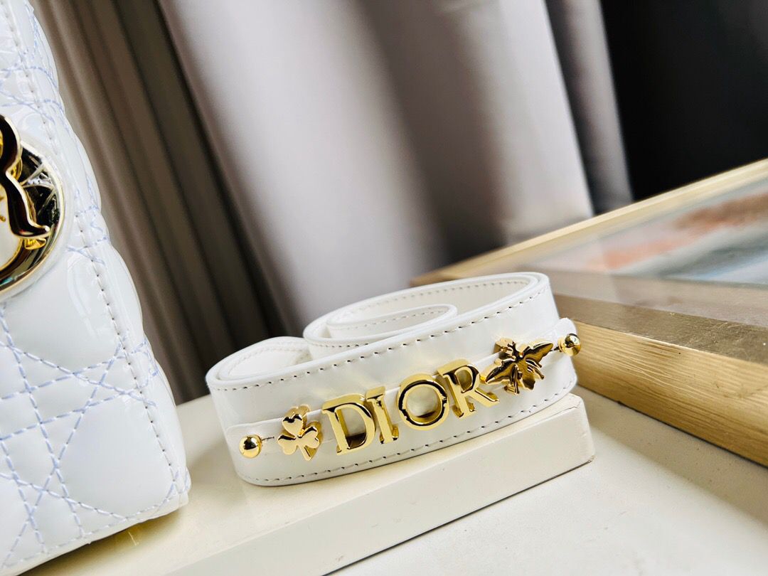 GLAMI Small Lady Bag Gold Toned Hardware Patent White For Women 20cm/8in CD