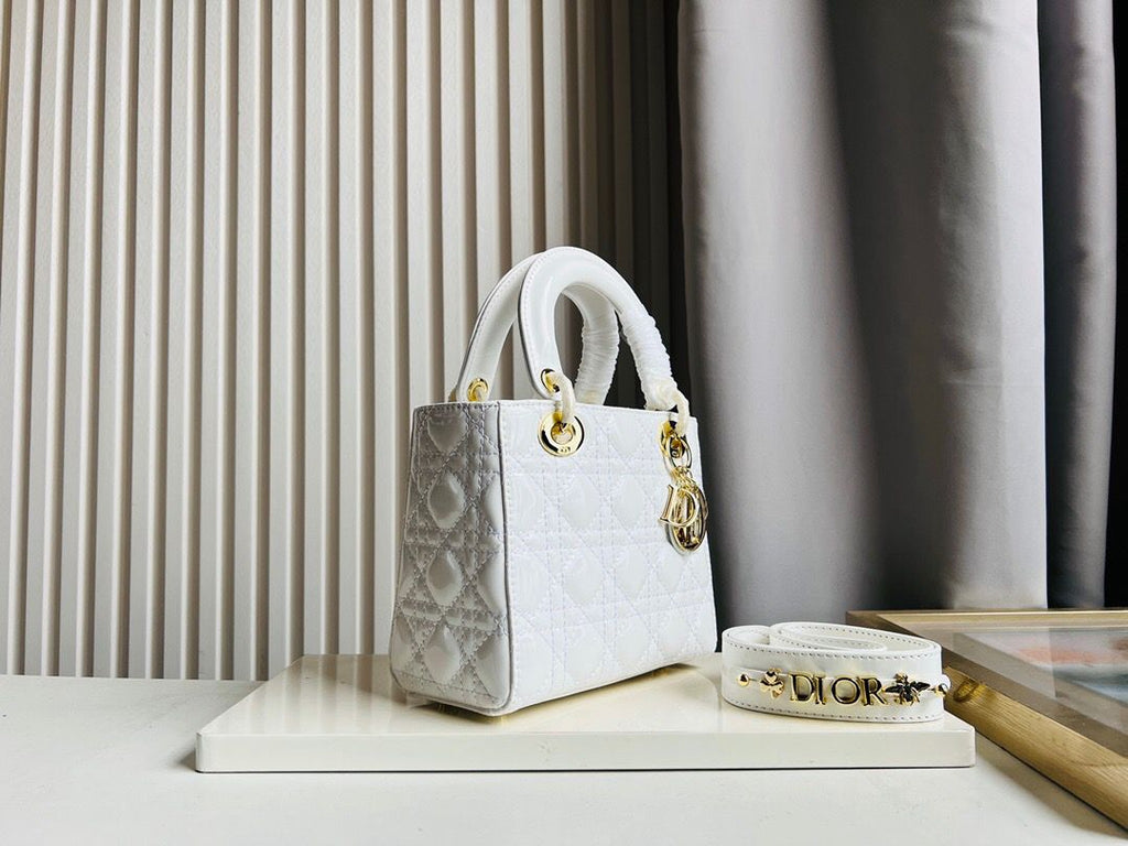 GLAMI Small Lady Bag Gold Toned Hardware Patent White For Women 20cm/8in CD