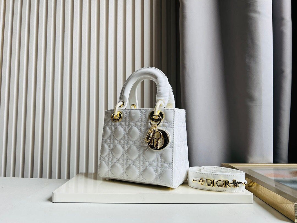 GLAMI Small Lady Bag Gold Toned Hardware Patent White For Women 20cm/8in CD