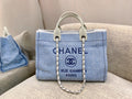 CHL Deauville Tote Tweed Canvas Bag Fall/Winter Collection, Light Blue/White For Women 15in/38cm