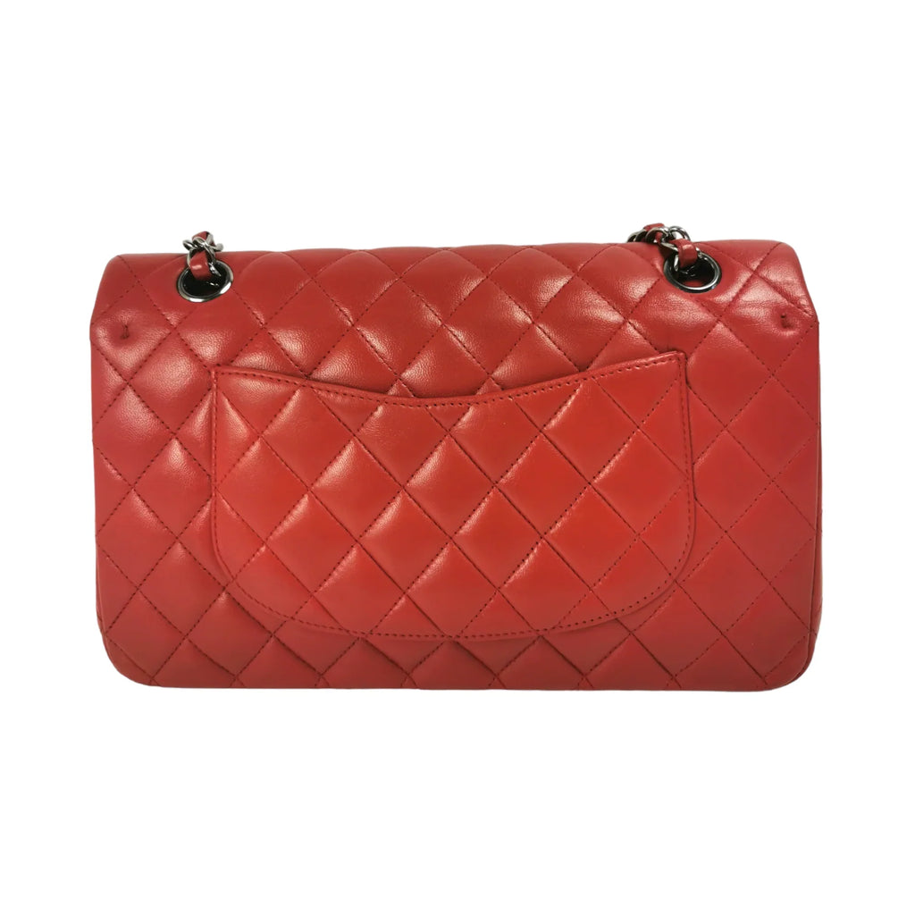 Chanel Classic Double Flap Medium Red Lambskin Silver