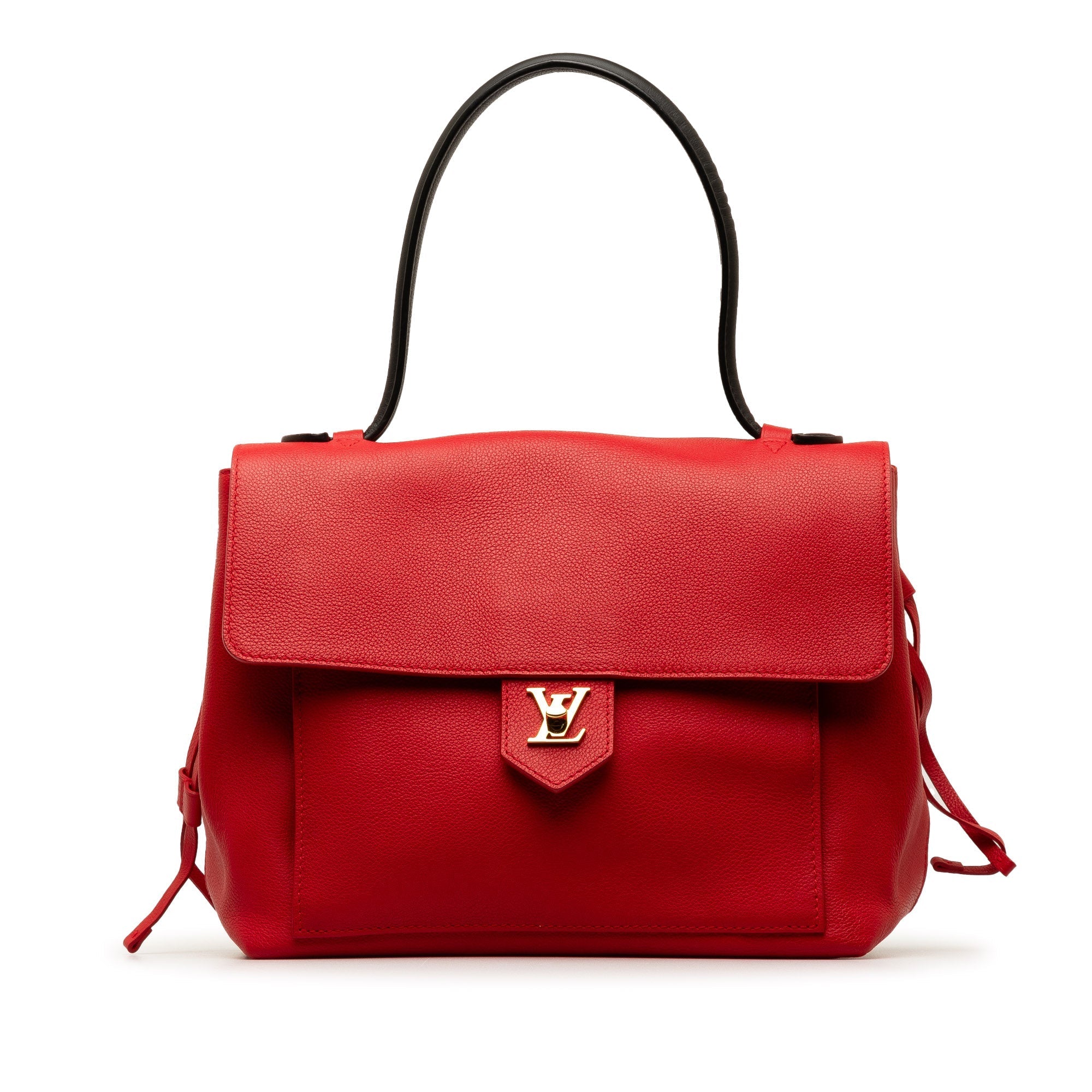 Red Louis Vuitton Calfskin Lockme MM Handbag