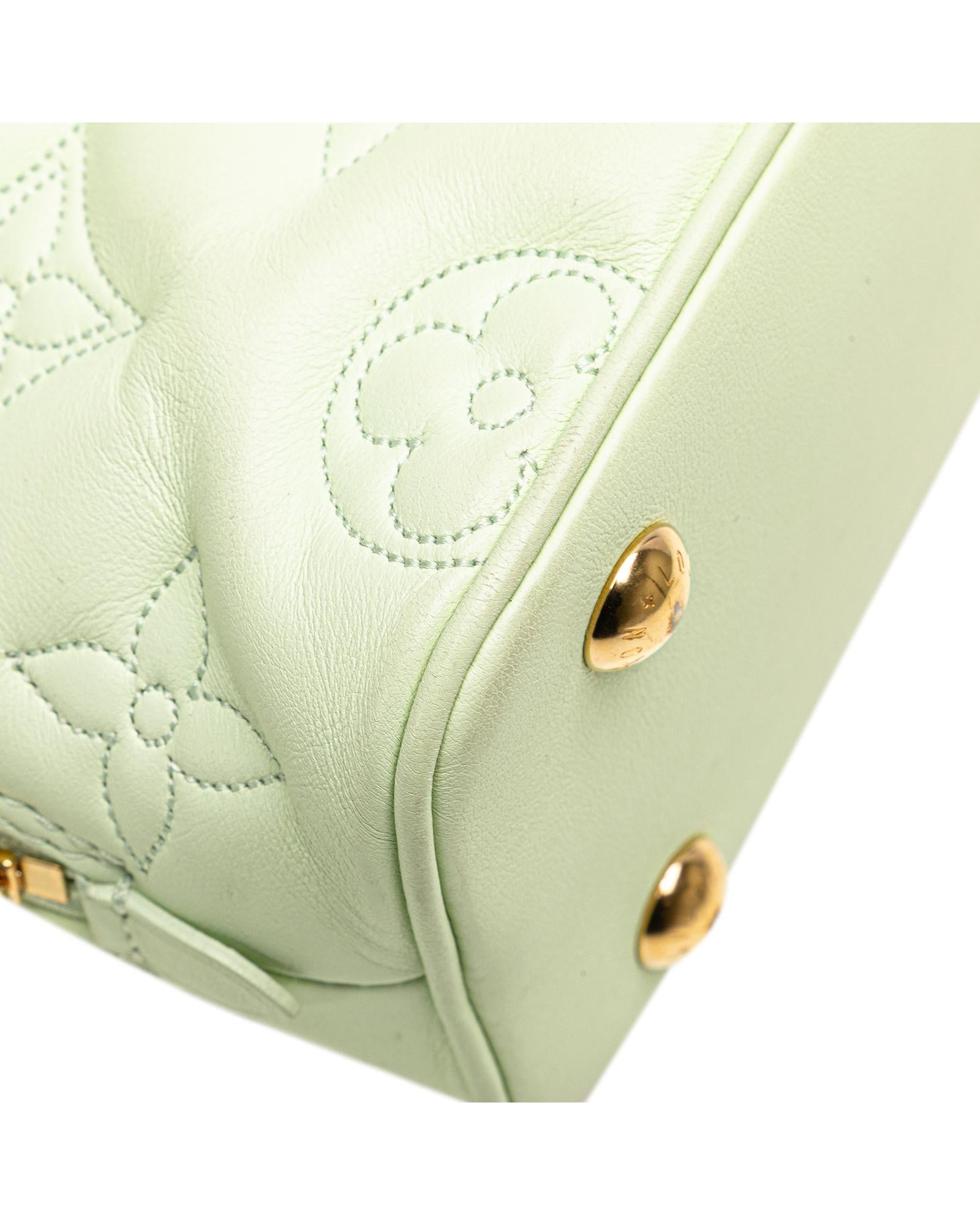 Quilted Leather Bubblegram Alma BB with Top Zip Closure and Detachable Strap