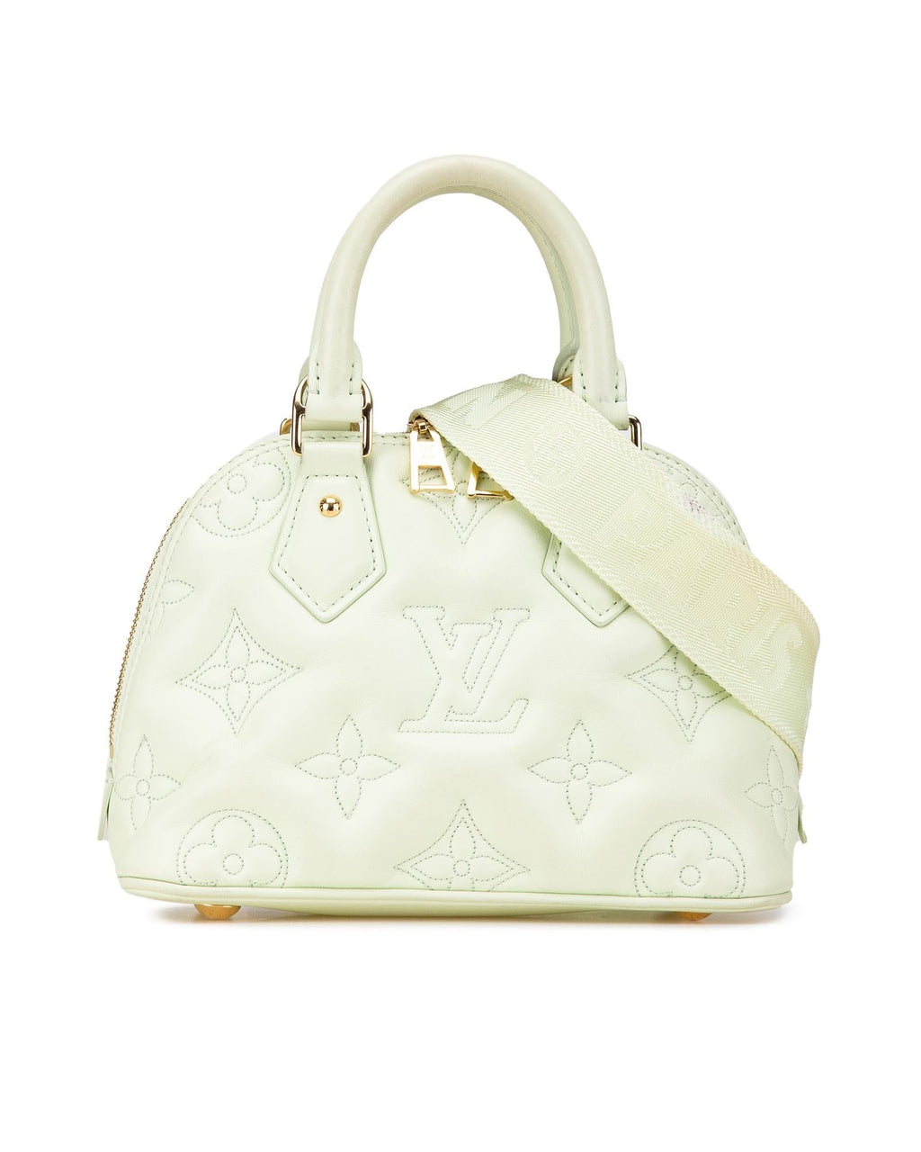 Quilted Leather Bubblegram Alma BB with Top Zip Closure and Detachable Strap