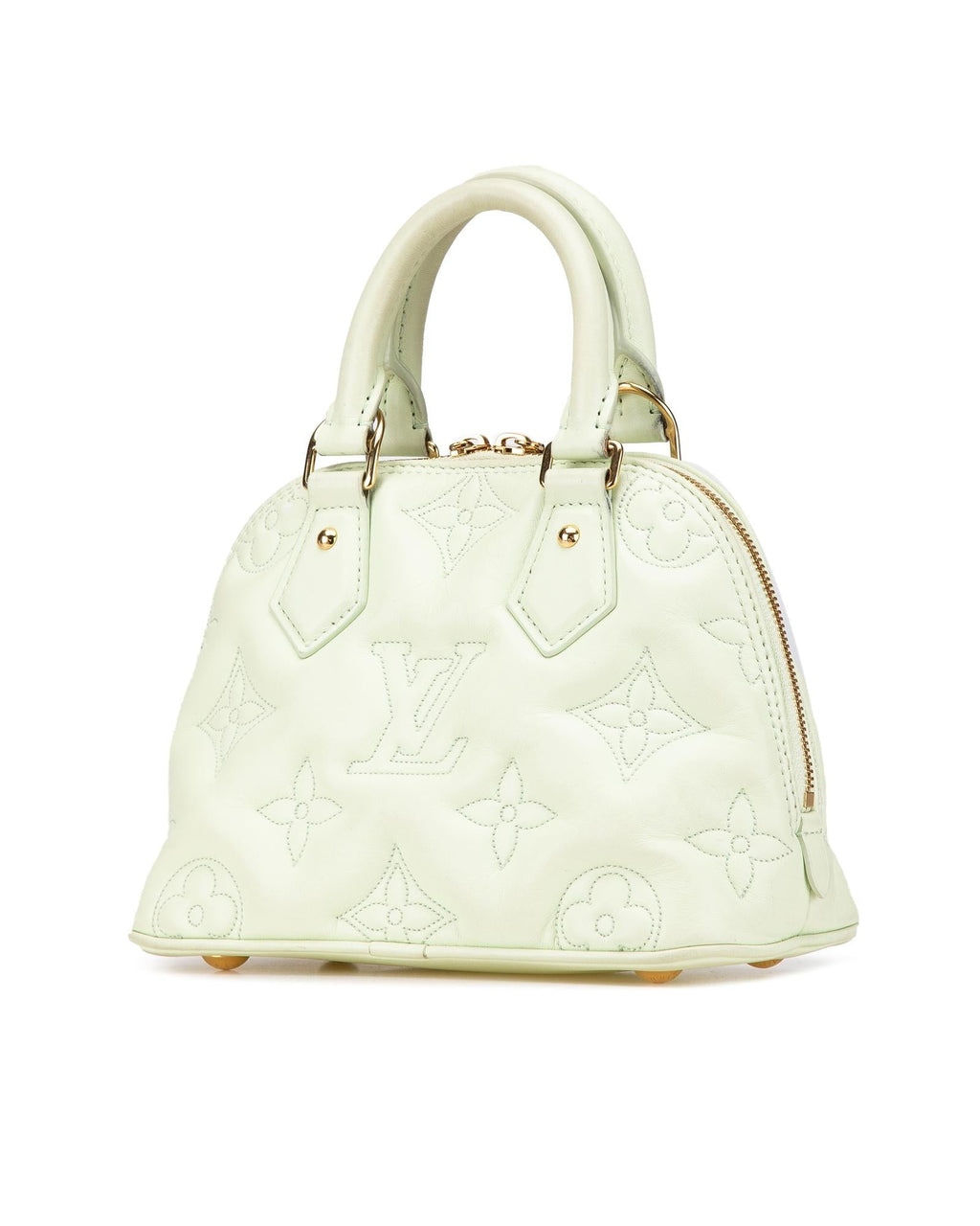 Quilted Leather Bubblegram Alma BB with Top Zip Closure and Detachable Strap
