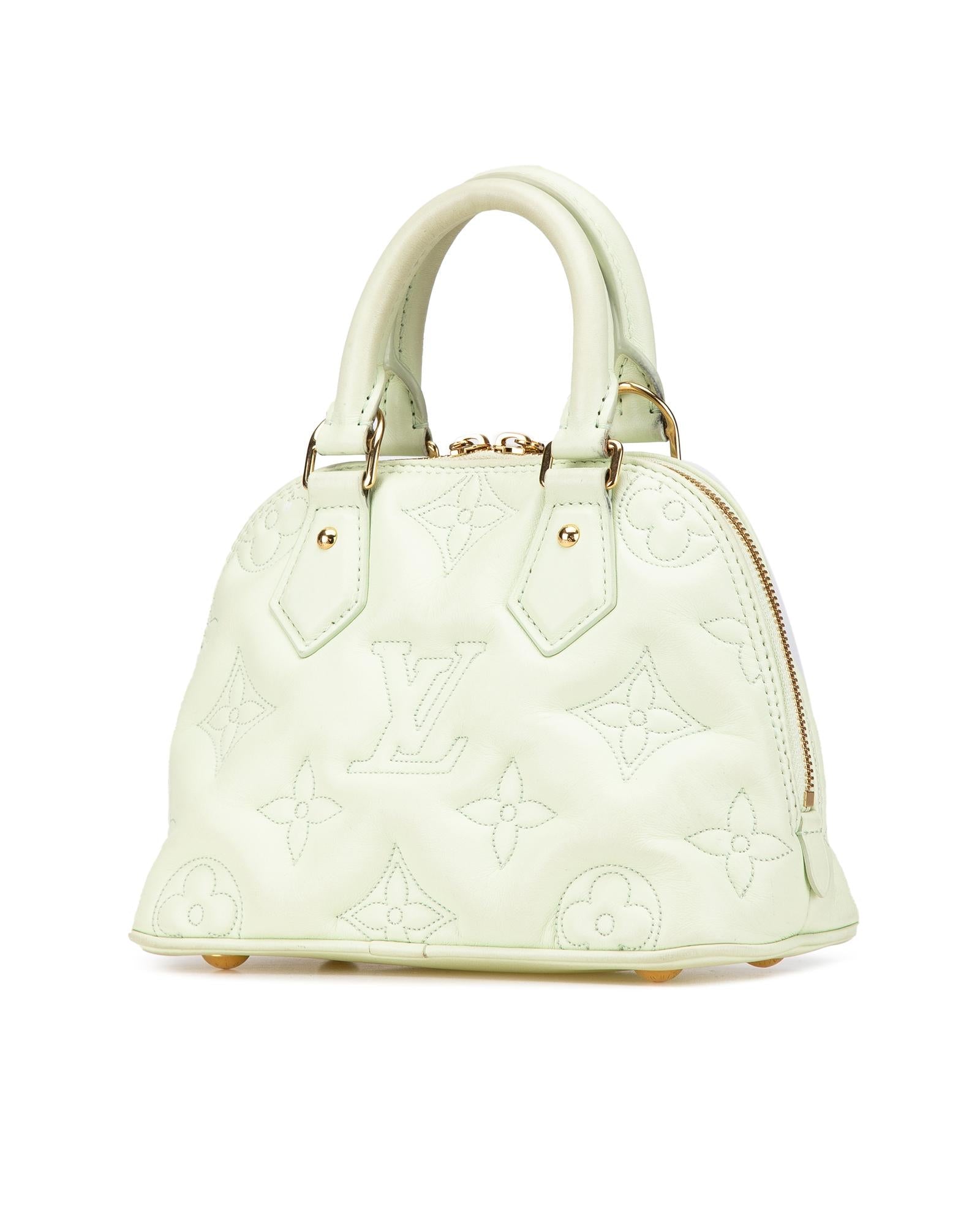 Quilted Leather Bubblegram Alma BB with Top Zip Closure and Detachable Strap