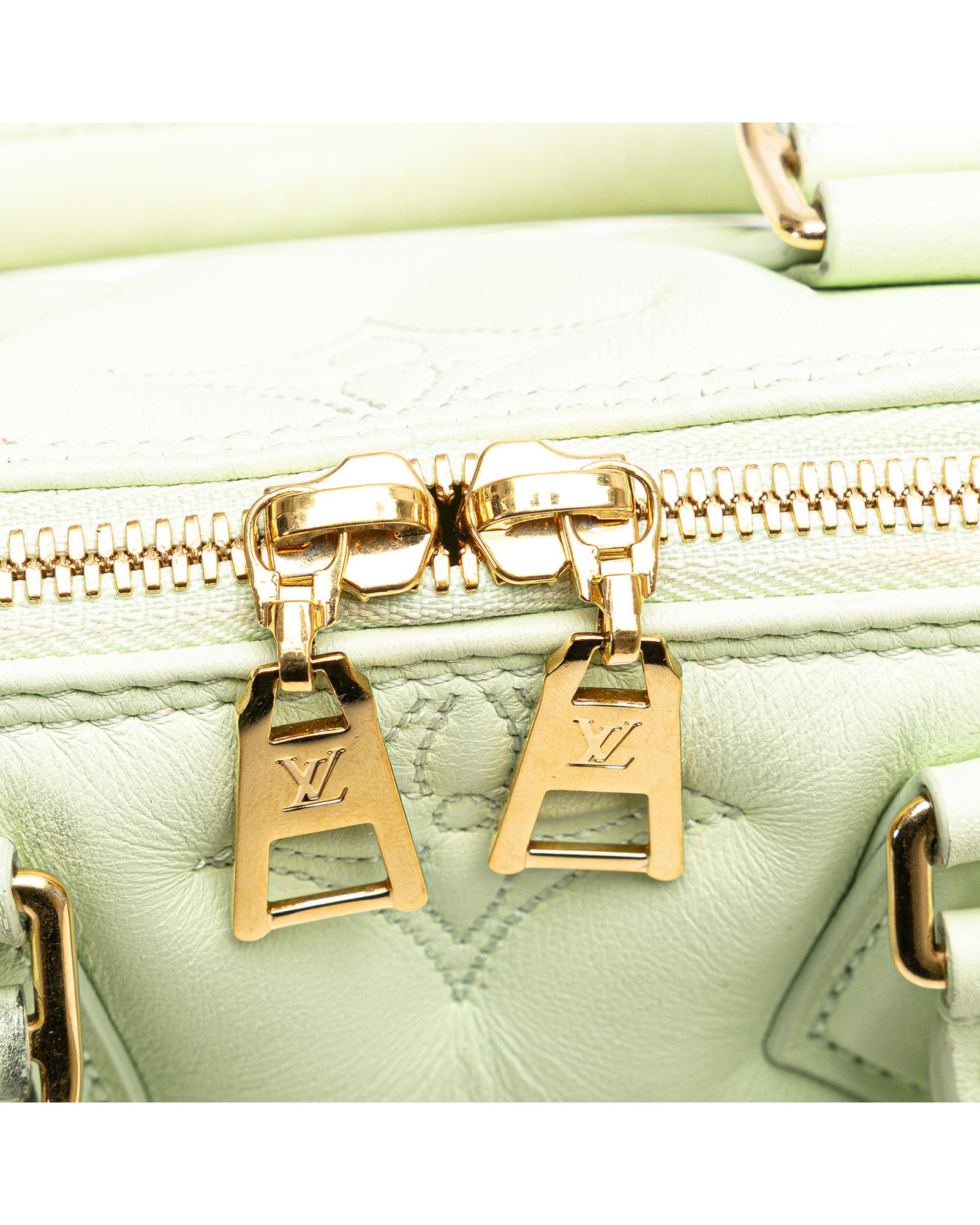 Quilted Leather Bubblegram Alma BB with Top Zip Closure and Detachable Strap