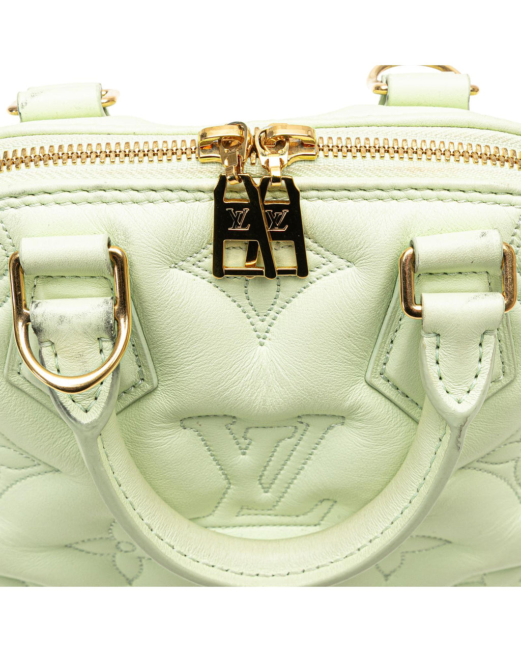 Quilted Leather Bubblegram Alma BB with Top Zip Closure and Detachable Strap