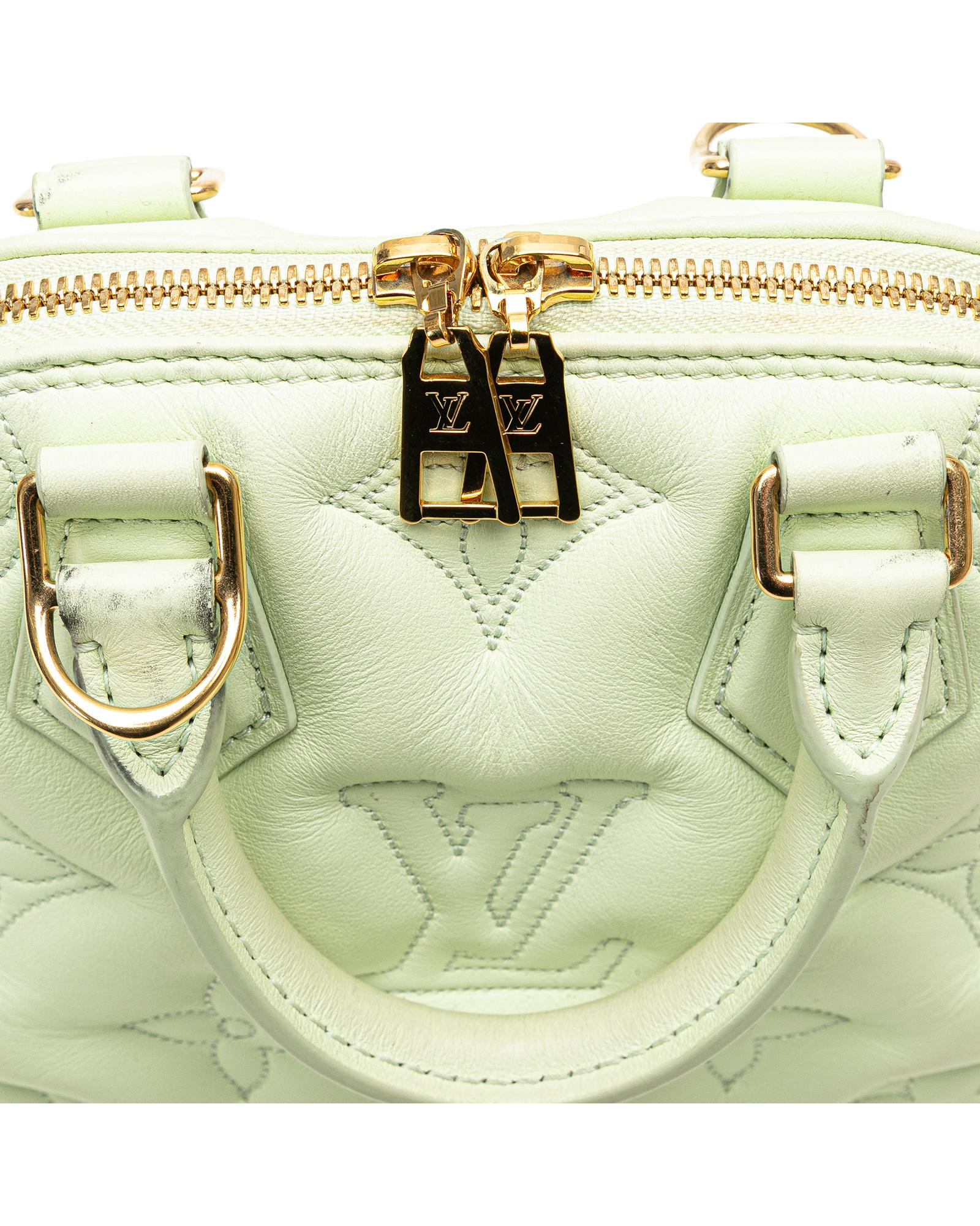Quilted Leather Bubblegram Alma BB with Top Zip Closure and Detachable Strap