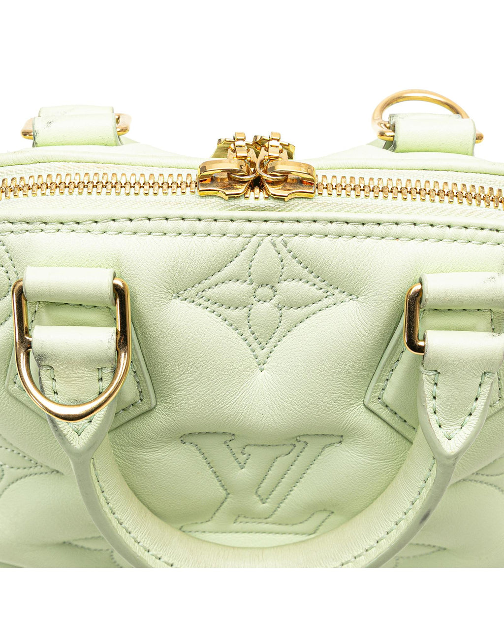 Quilted Leather Bubblegram Alma BB with Top Zip Closure and Detachable Strap