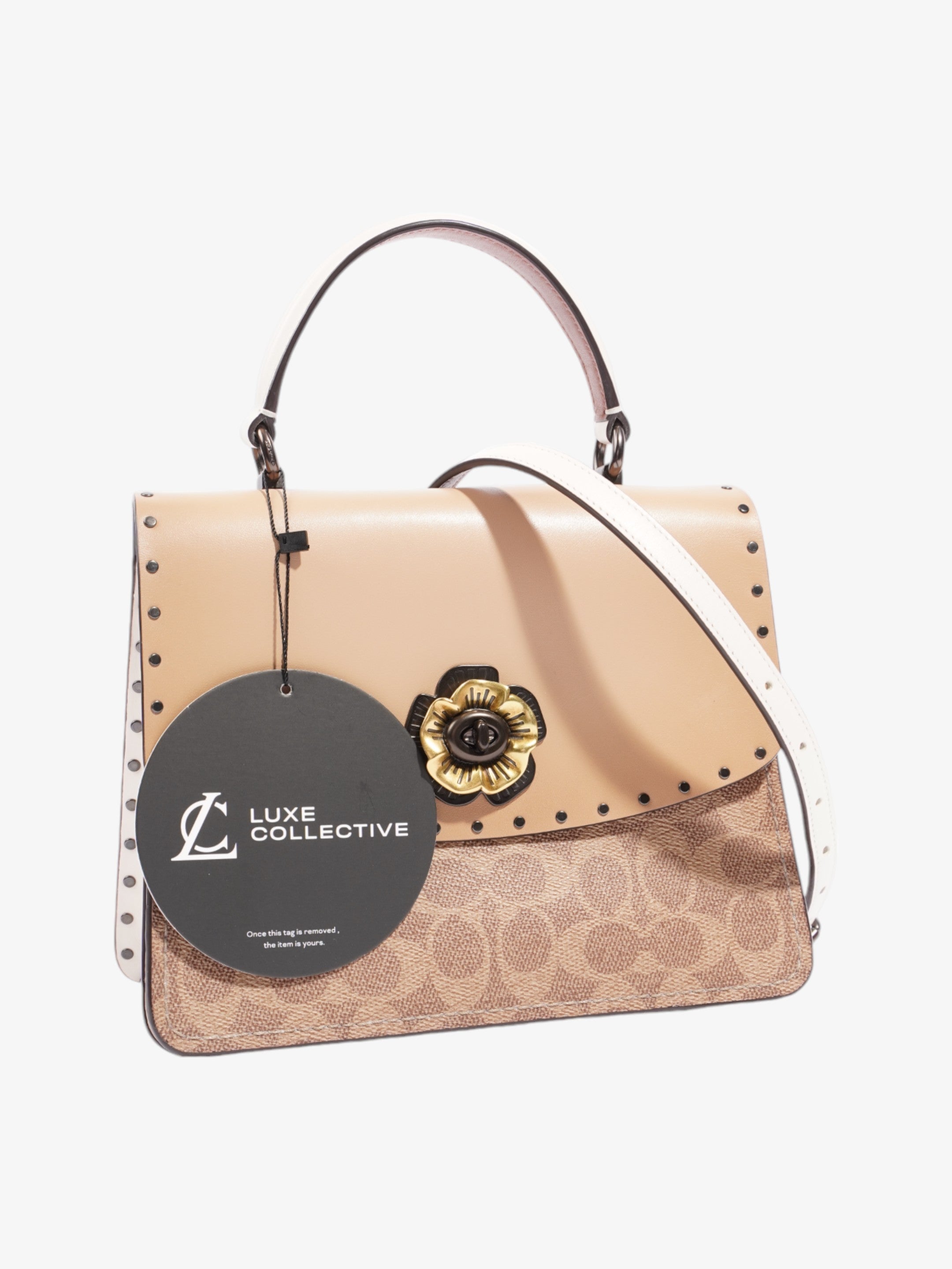 Coach Parker Top Handle Beige / White Calfskin Leather