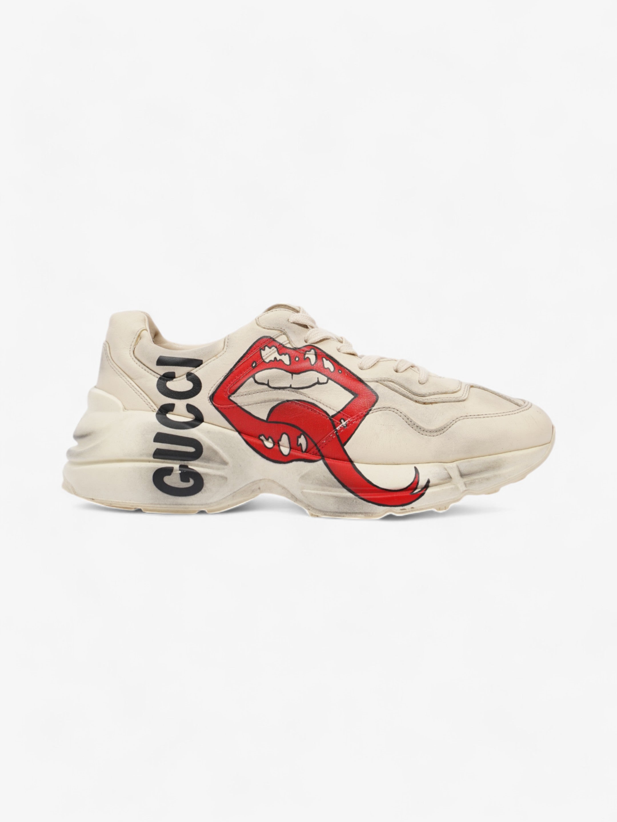 Gucci Rhyton 'Mouth" Sneakers Beige  / Red / Black Leather EU 42.5 UK 8.5