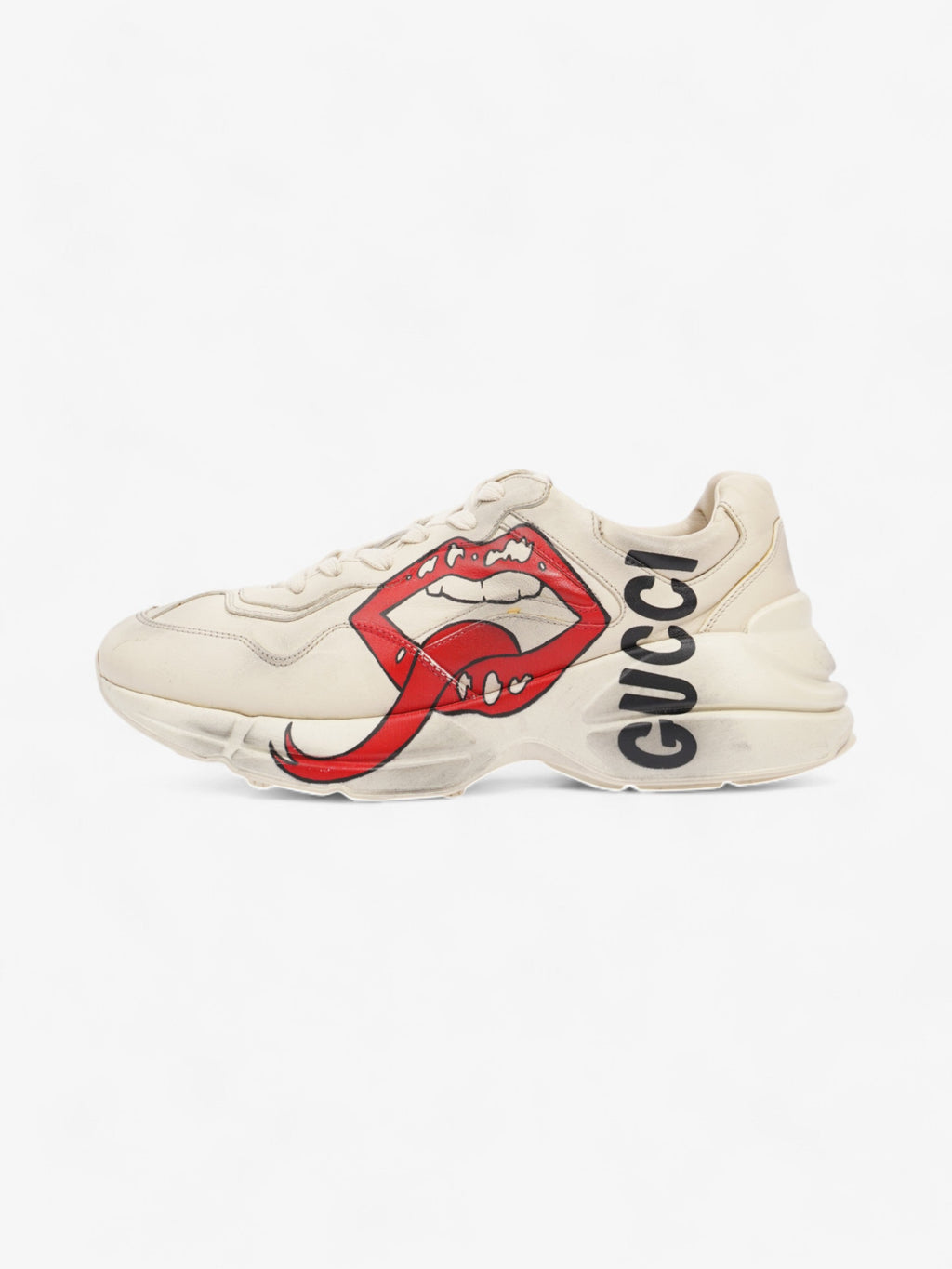 Gucci Rhyton 'Mouth" Sneakers Beige  / Red / Black Leather EU 42.5 UK 8.5
