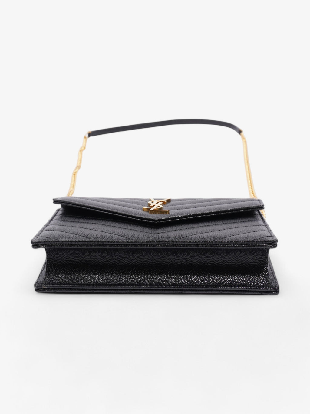 Saint Laurent Cassandre Envelope Chain Wallet Black Grained Leather