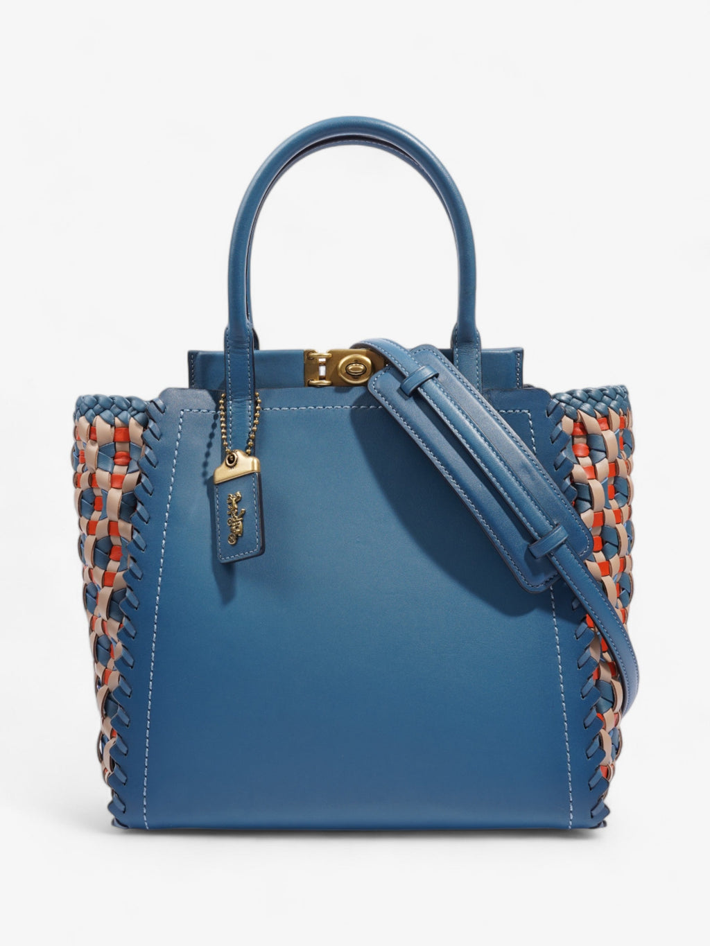 Coach Troupe Tote Blue / Orange / Beige Leather