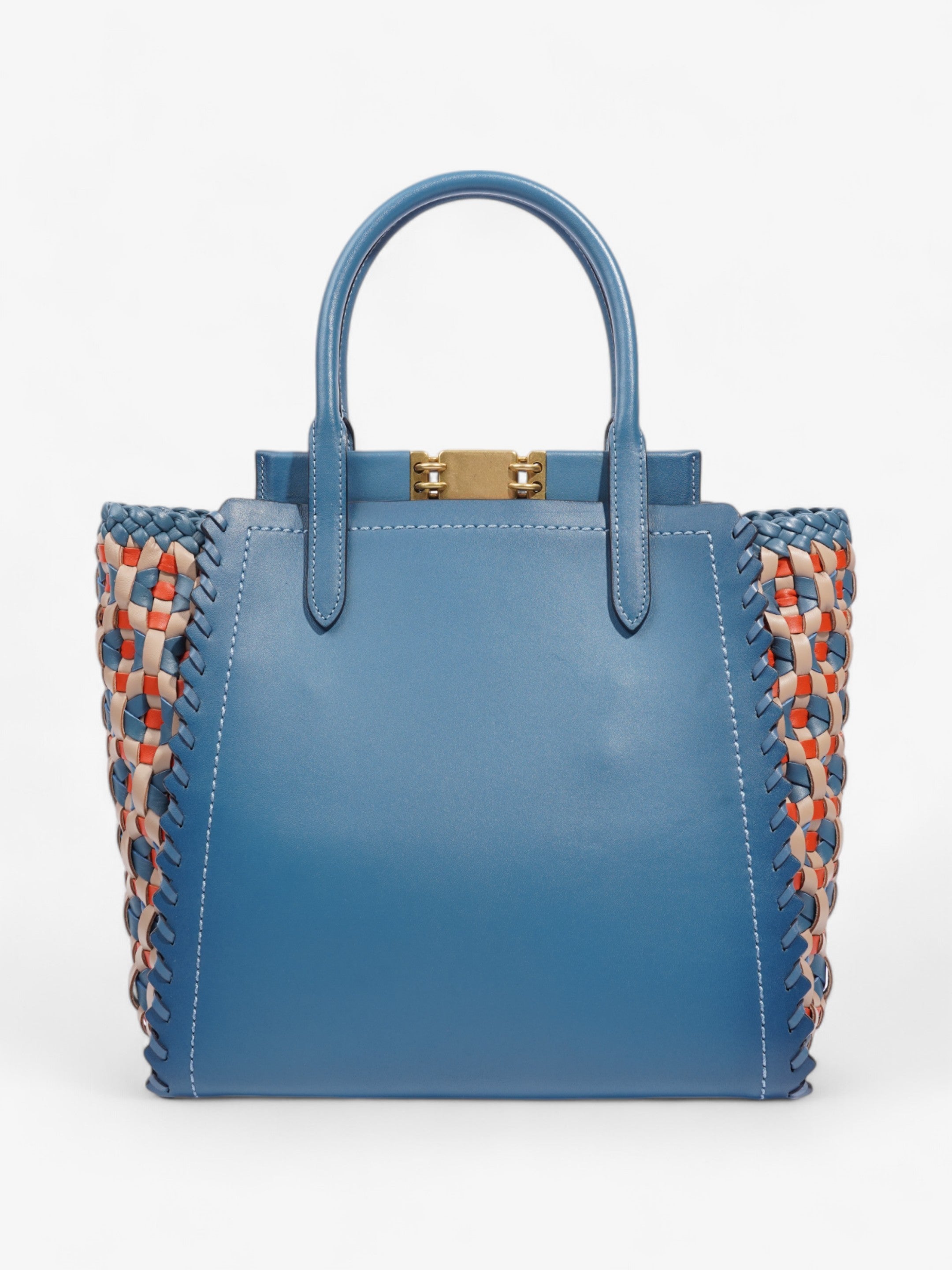 Coach Troupe Tote Blue / Orange / Beige Leather