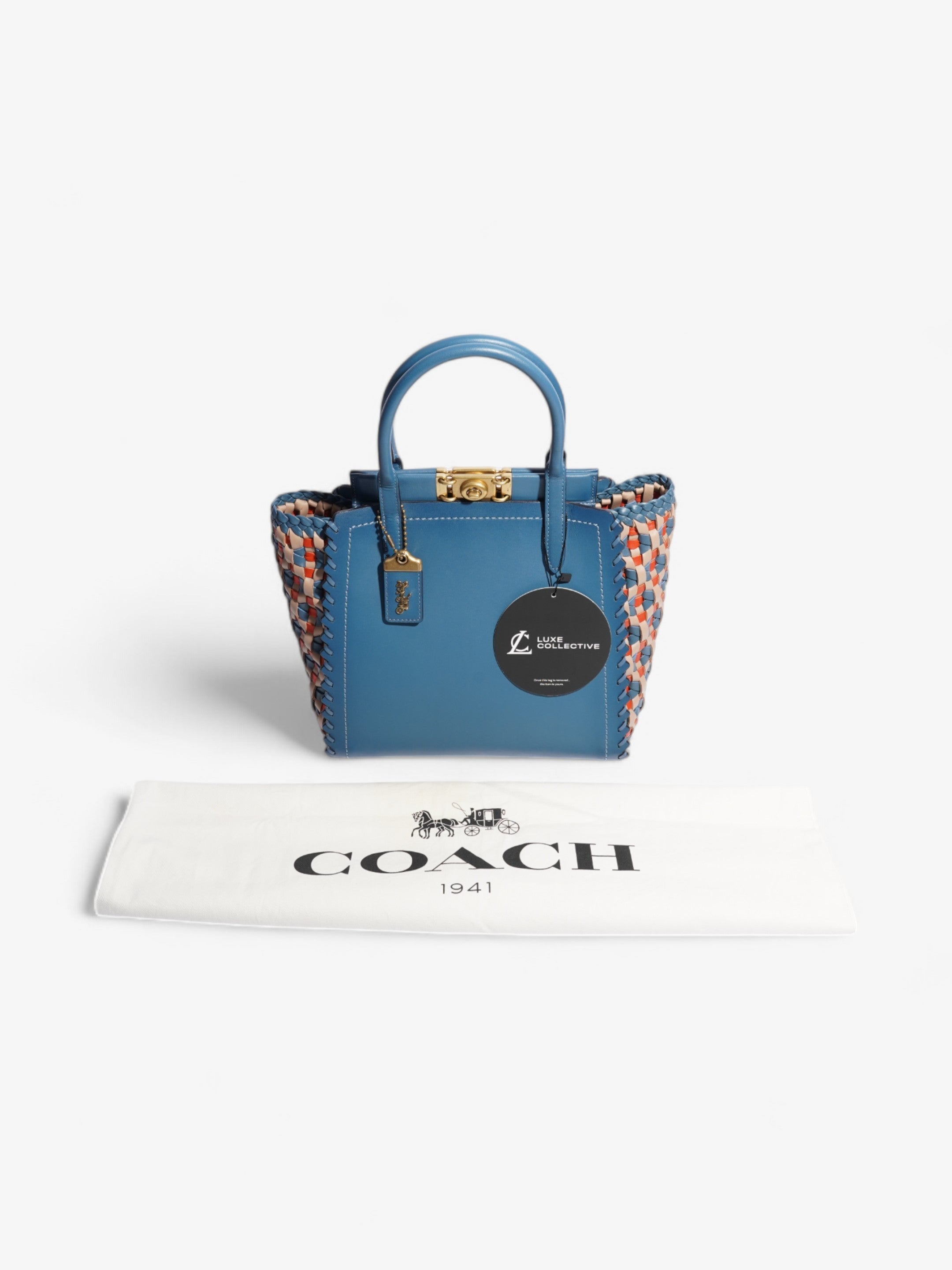 Coach Troupe Tote Blue / Orange / Beige Leather