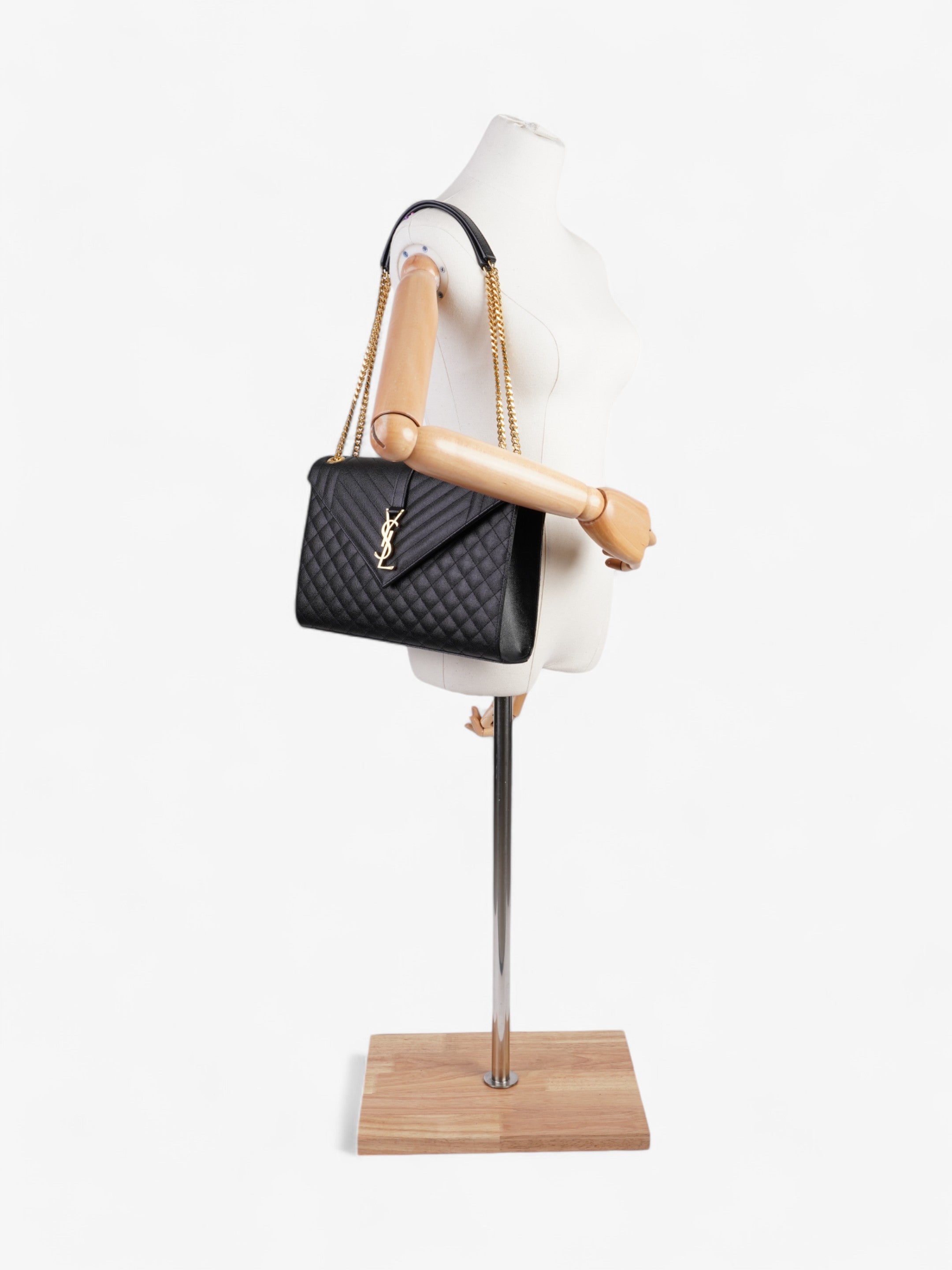 Saint Laurent Envelope Black Calfskin Leather Large