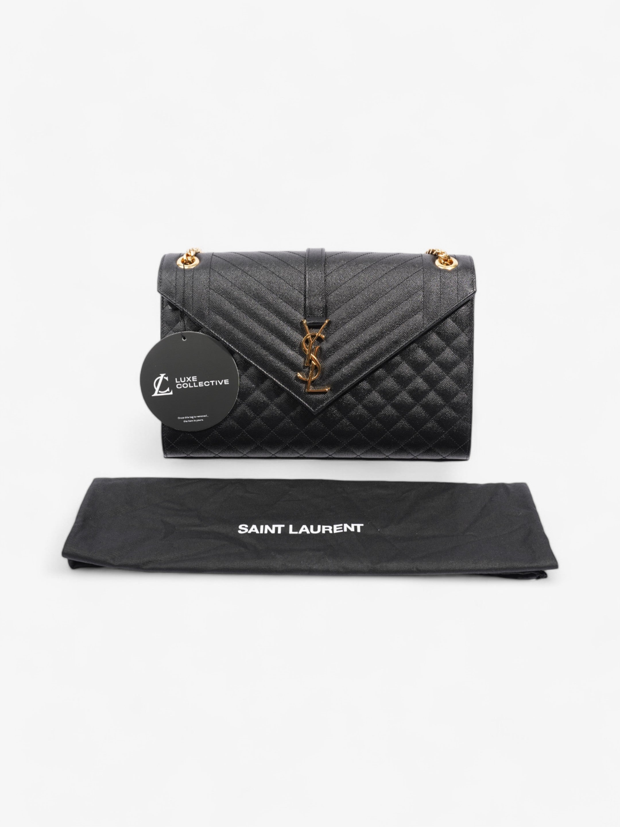 Saint Laurent Envelope Black Calfskin Leather Large