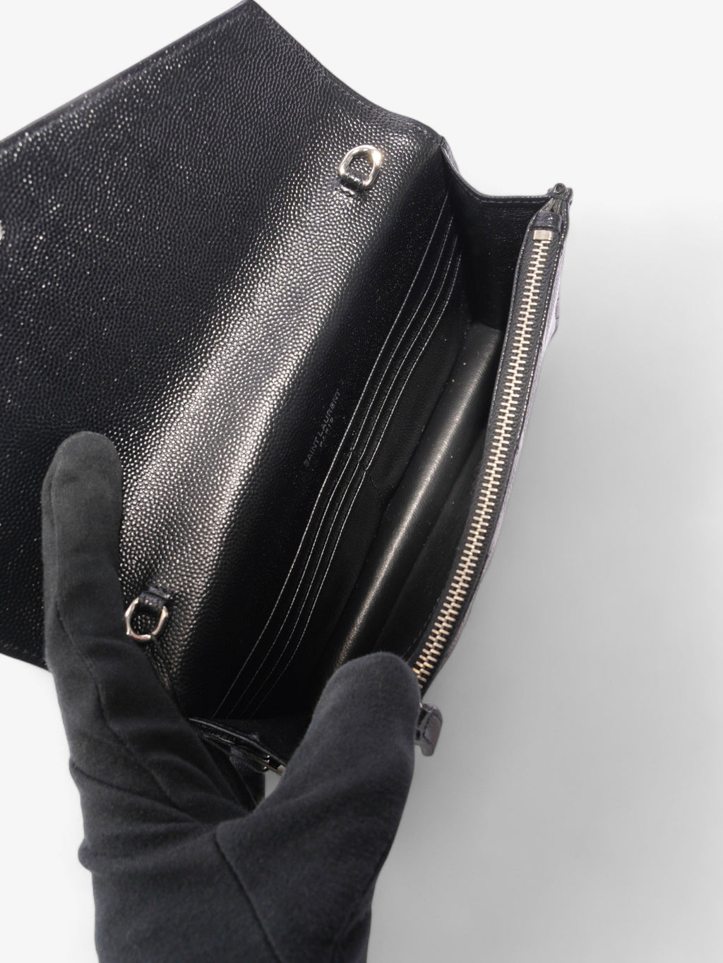 Saint Laurent Envelope Wallet On Chain Black Grained Leather