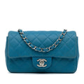Chanel Classic Mini Rectangular Single Flap Blue Caviar Silver